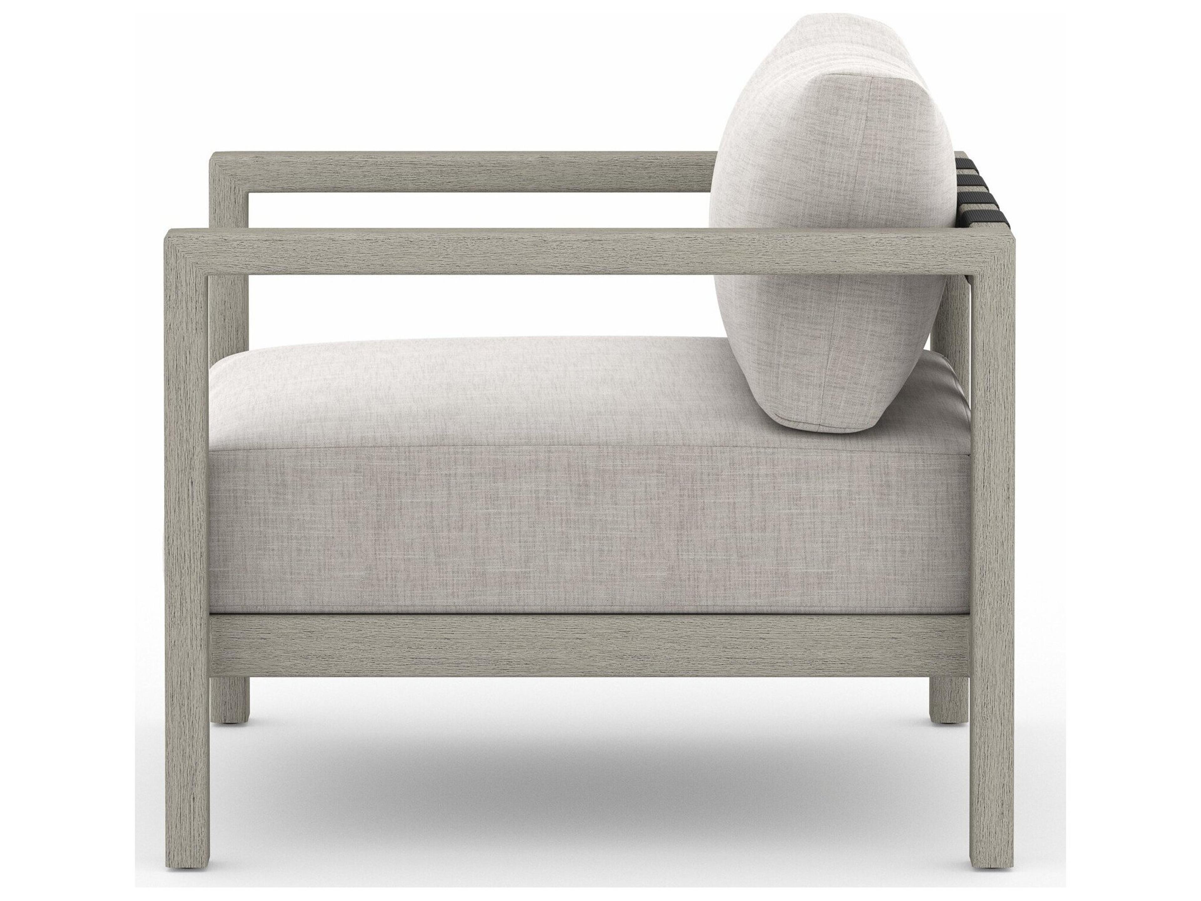 Four Hands Outdoor Solano Stone Grey Weathered Dark Strap Teak Cushion Lounge Chair