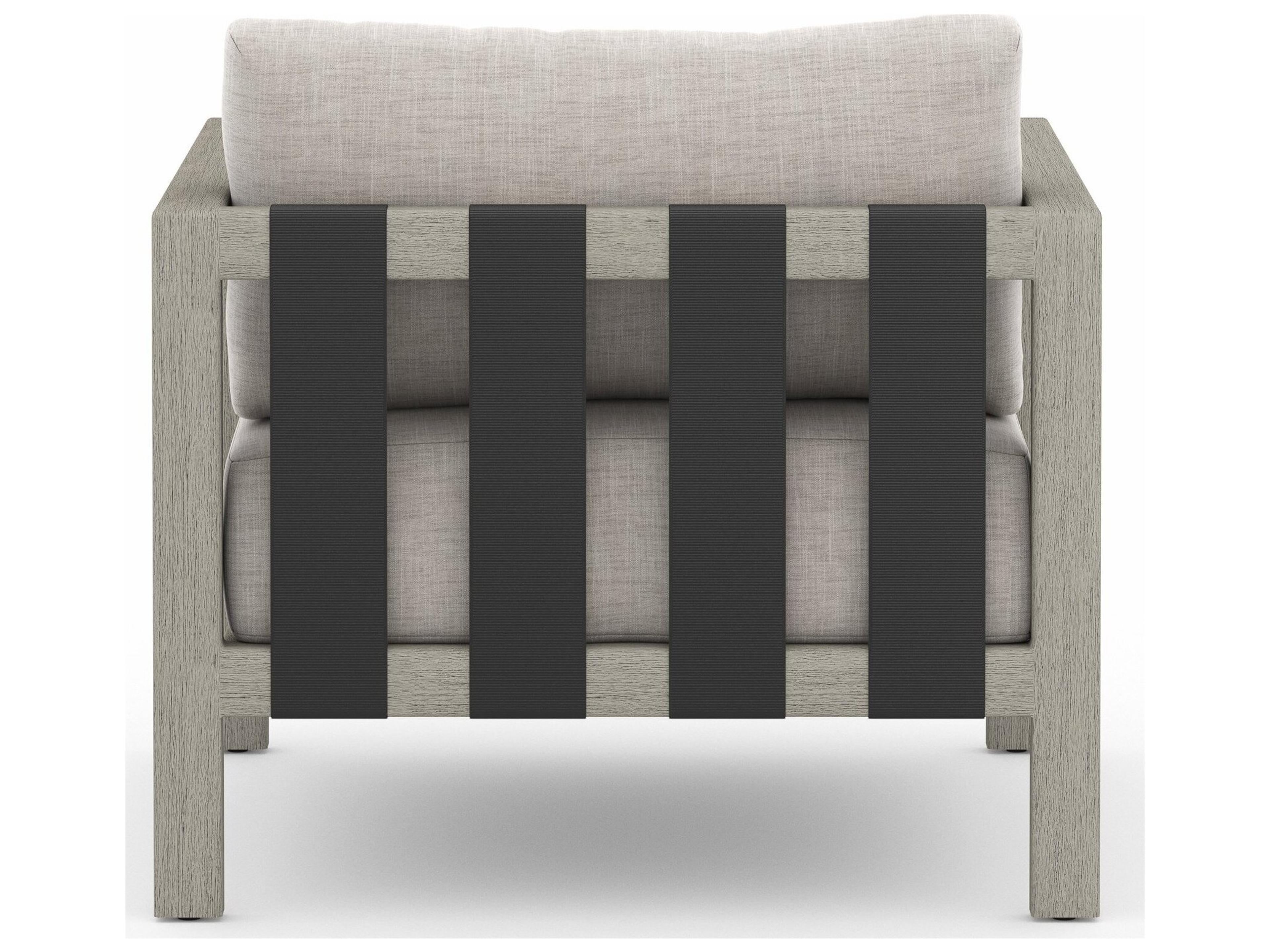 Four Hands Outdoor Solano Stone Grey Weathered Dark Strap Teak Cushion Lounge Chair