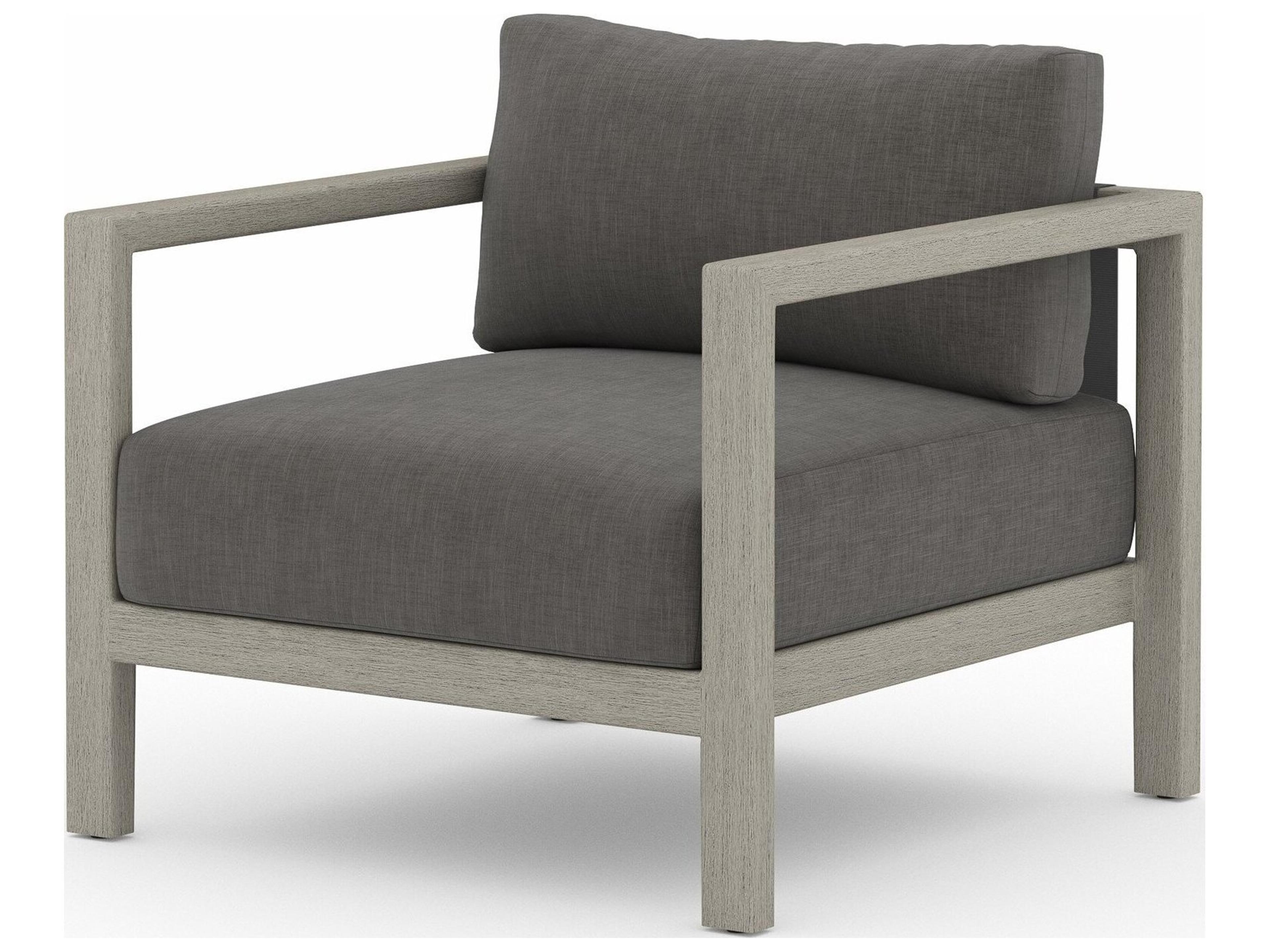 Solano Charcoal Weathered Grey Dark Strap Teak Cushion Lounge Chair