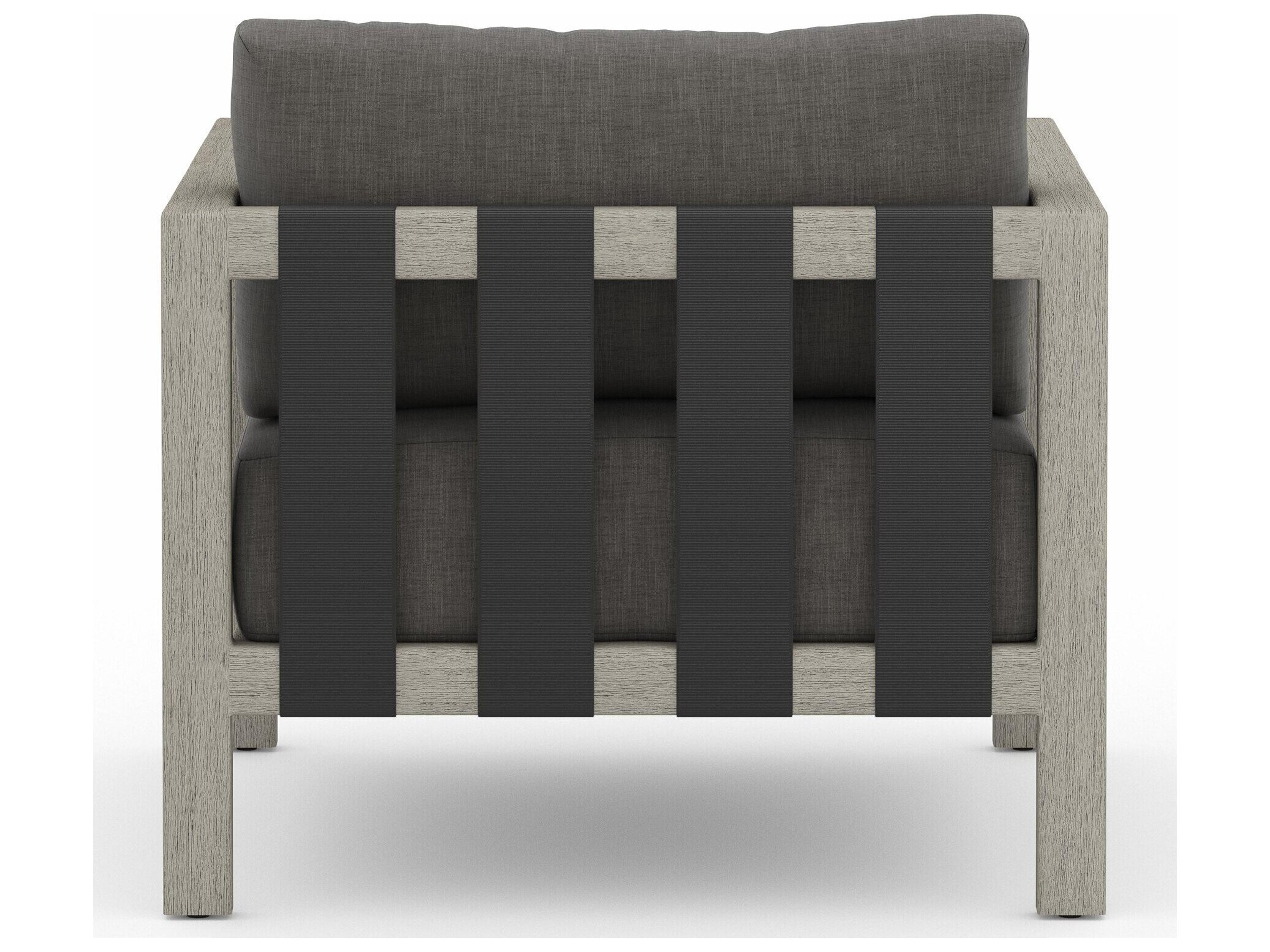 Four Hands Outdoor Solano Charcoal Weathered Grey Dark Strap Teak Cushion Lounge Chair