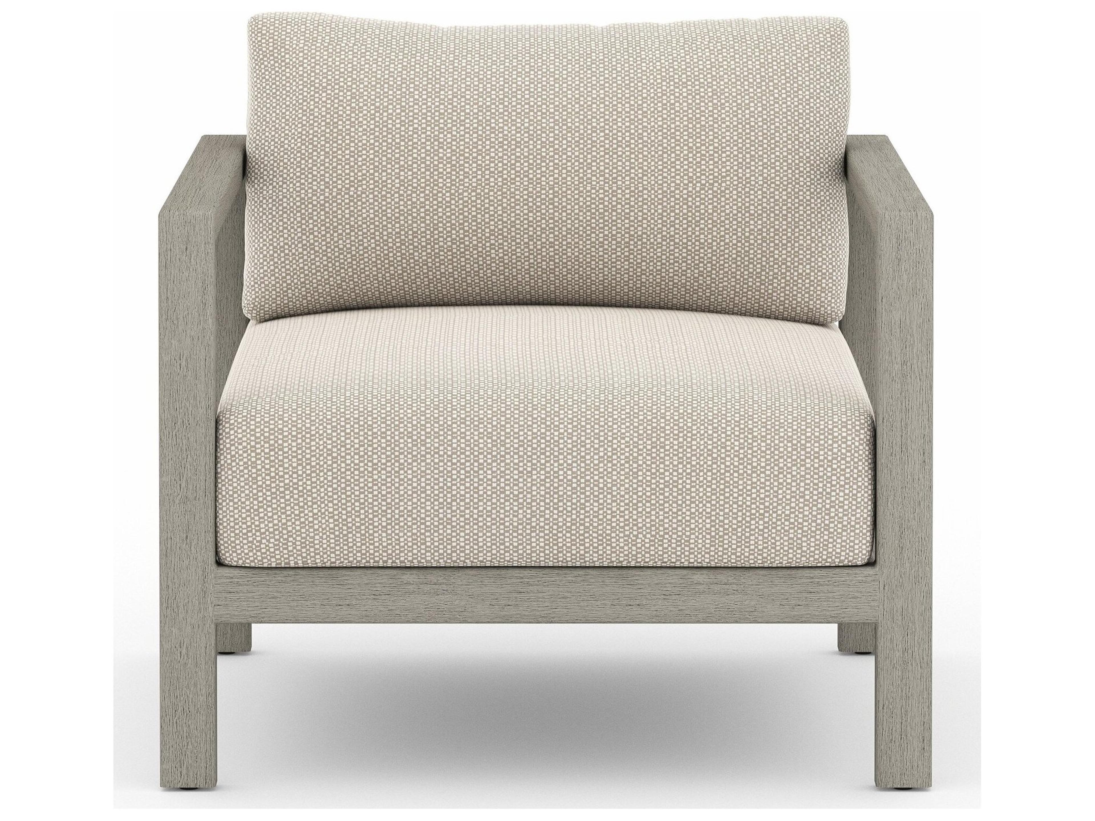 Four Hands Outdoor Solano Sonoma Weathered Grey Teak Cushion Lounge Chair in Faye Sand