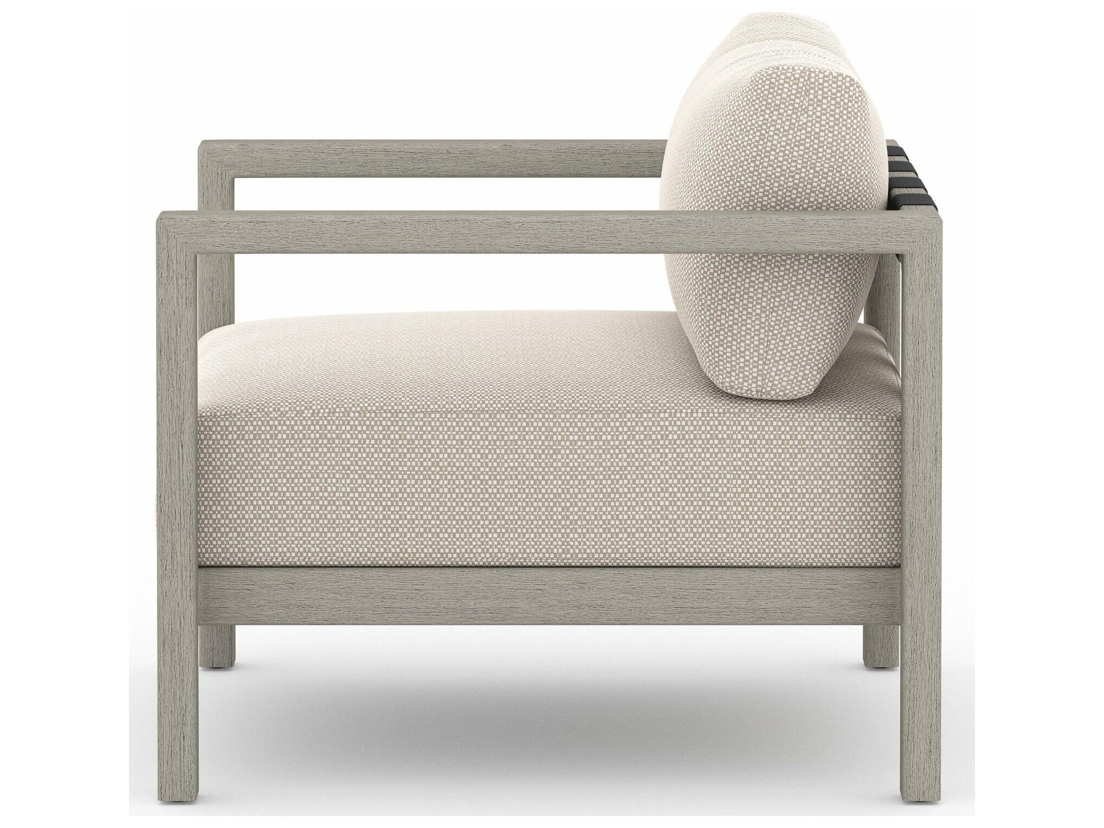 Four Hands Outdoor Solano Sonoma Weathered Grey Teak Cushion Lounge Chair in Faye Sand