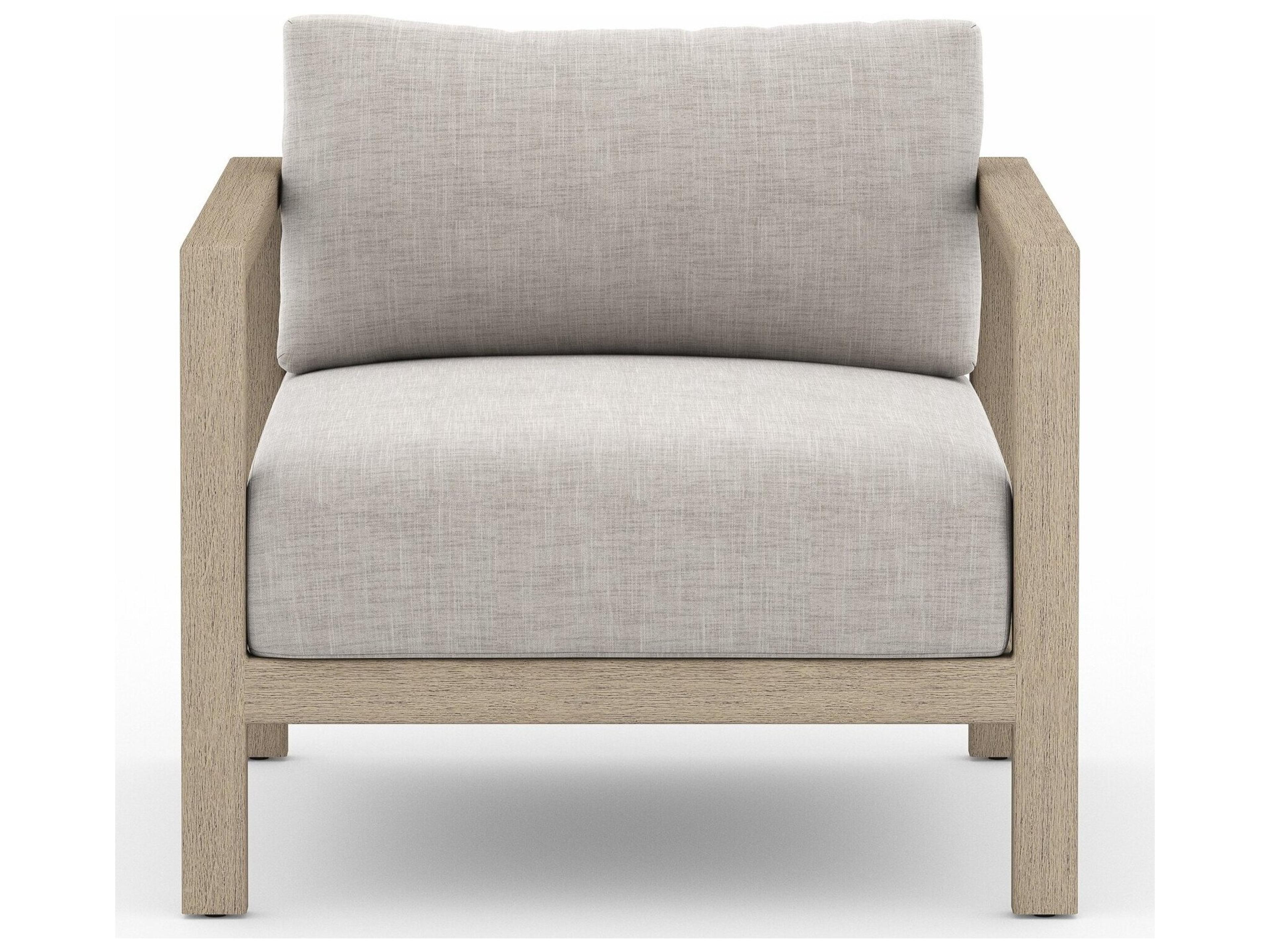 Four Hands Outdoor Solano Sonoma Washed Brown Teak Cushion Lounge Chair in Stone Grey