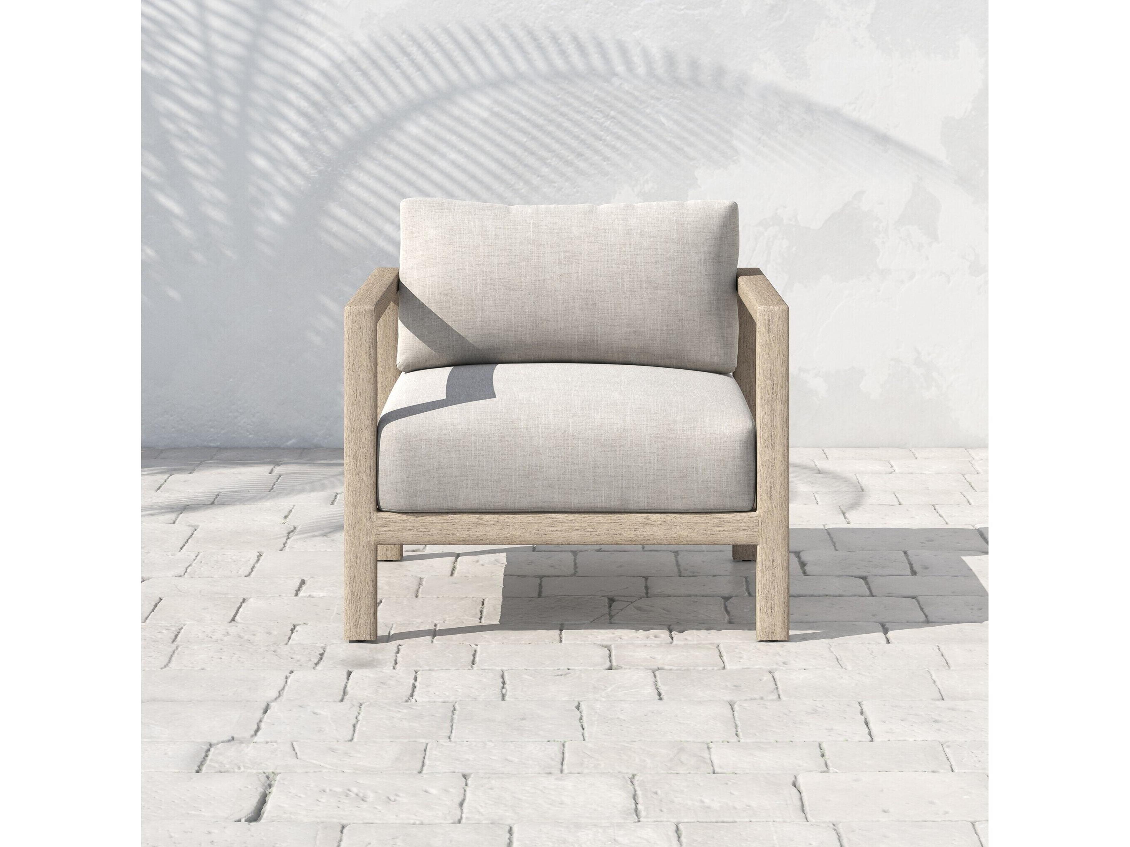 Four Hands Outdoor Solano Sonoma Washed Brown Teak Cushion Lounge Chair in Stone Grey