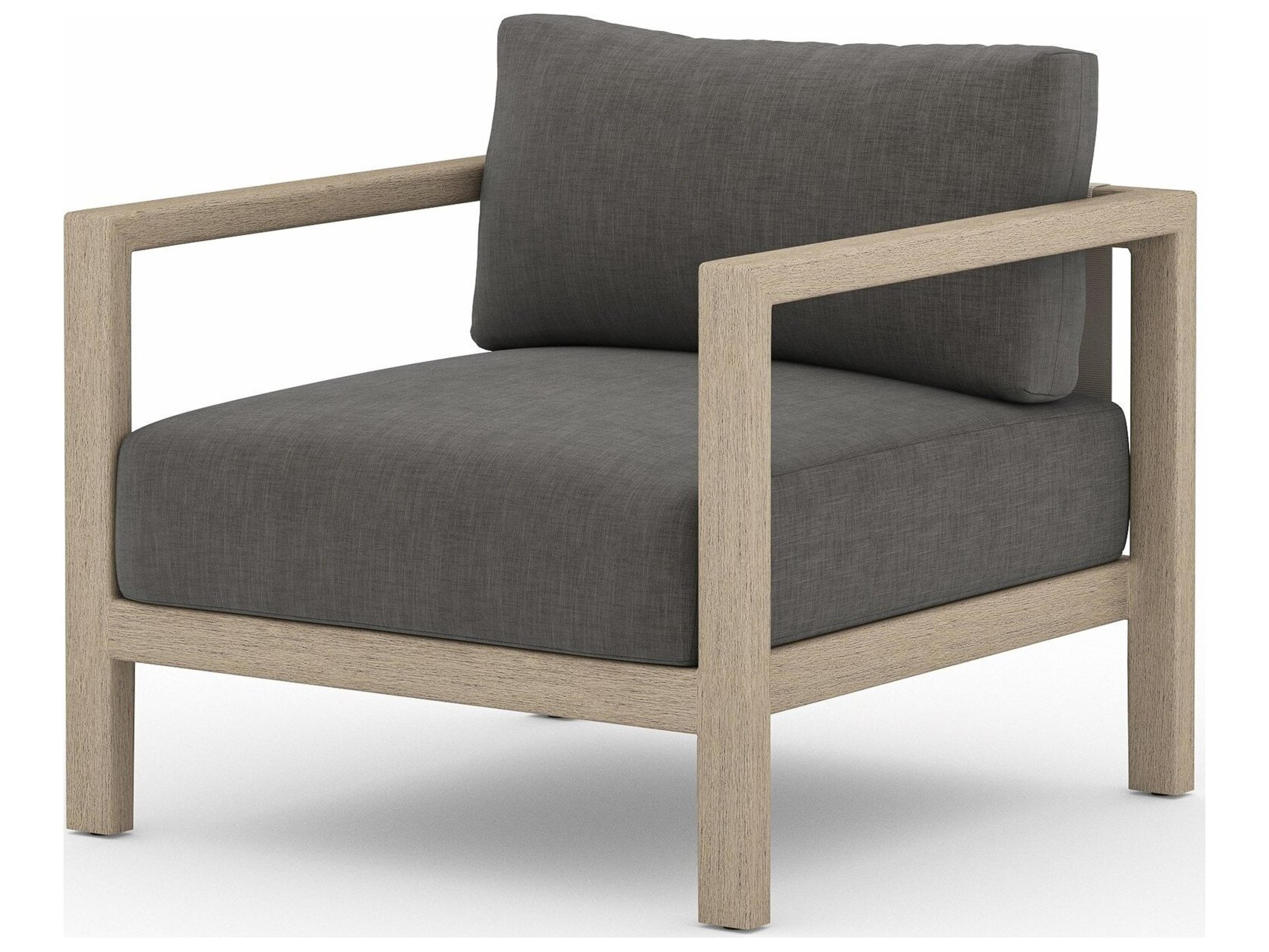 Solano Sonoma Washed Brown Teak Cushion Lounge Chair in Charcoal