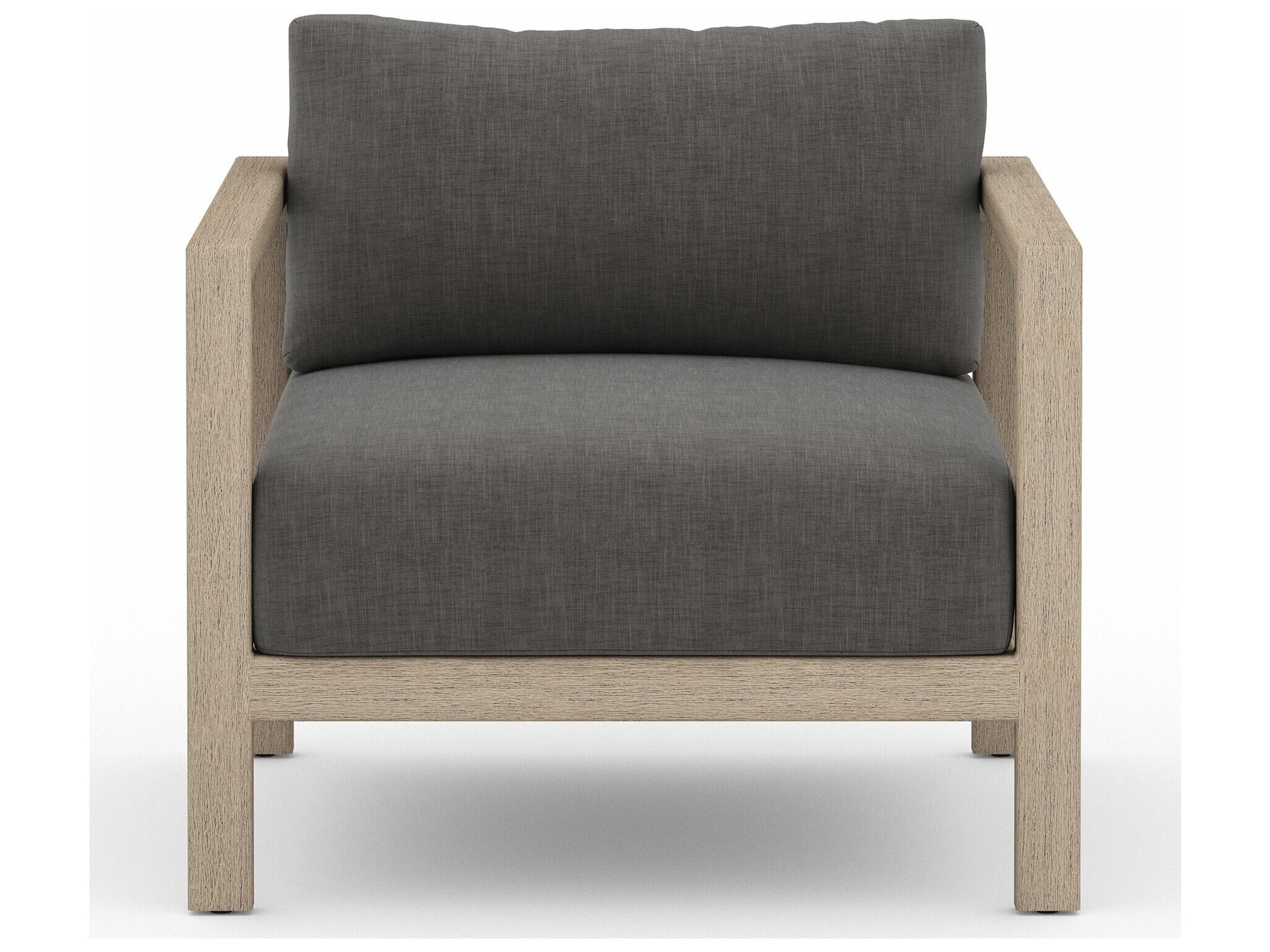 Four Hands Outdoor Solano Sonoma Washed Brown Teak Cushion Lounge Chair in Charcoal