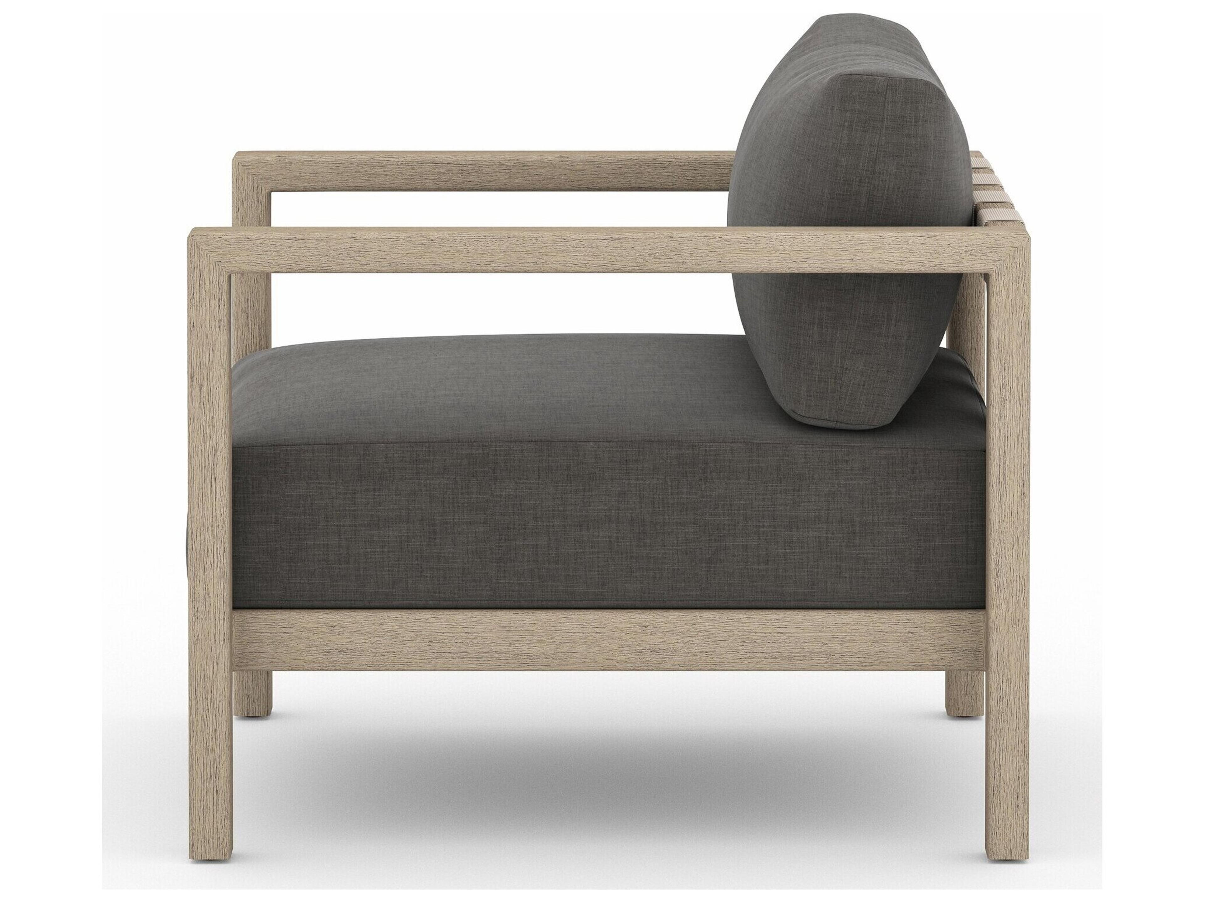 Four Hands Outdoor Solano Sonoma Washed Brown Teak Cushion Lounge Chair in Charcoal