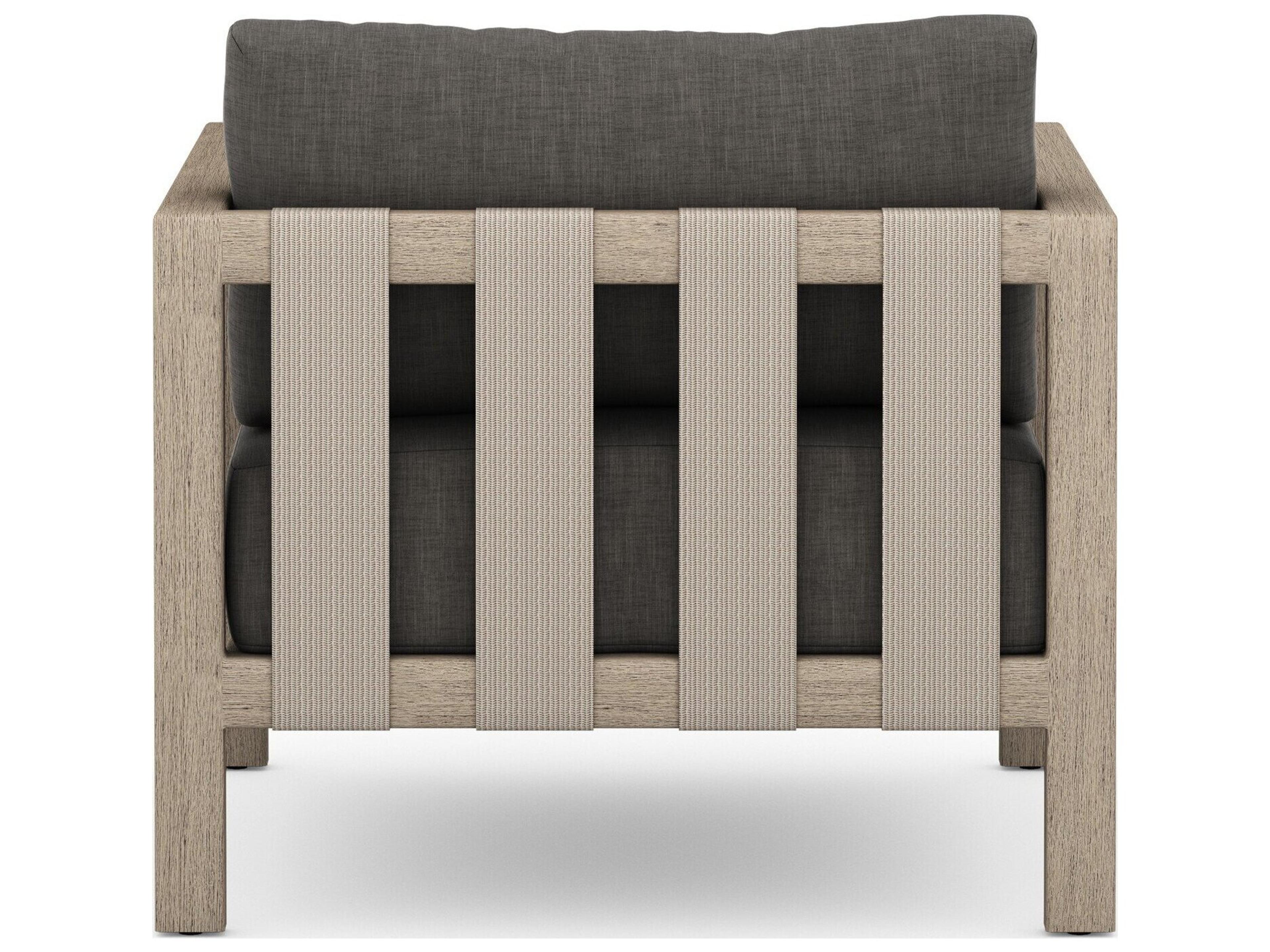 Four Hands Outdoor Solano Sonoma Washed Brown Teak Cushion Lounge Chair in Charcoal