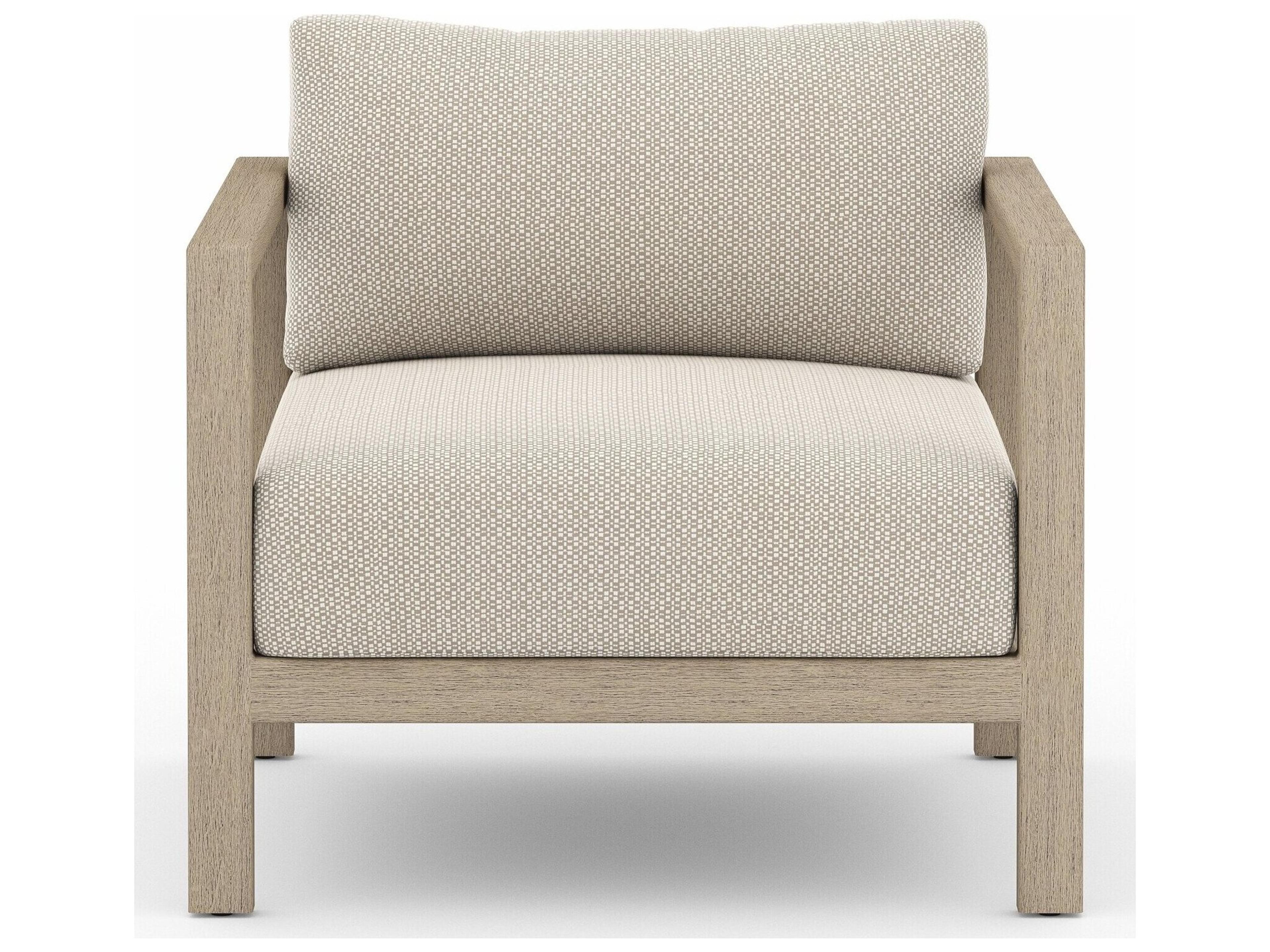 Four Hands Outdoor Solano Sonoma Washed Brown Teak Cushion Lounge Chair in Faye Sand