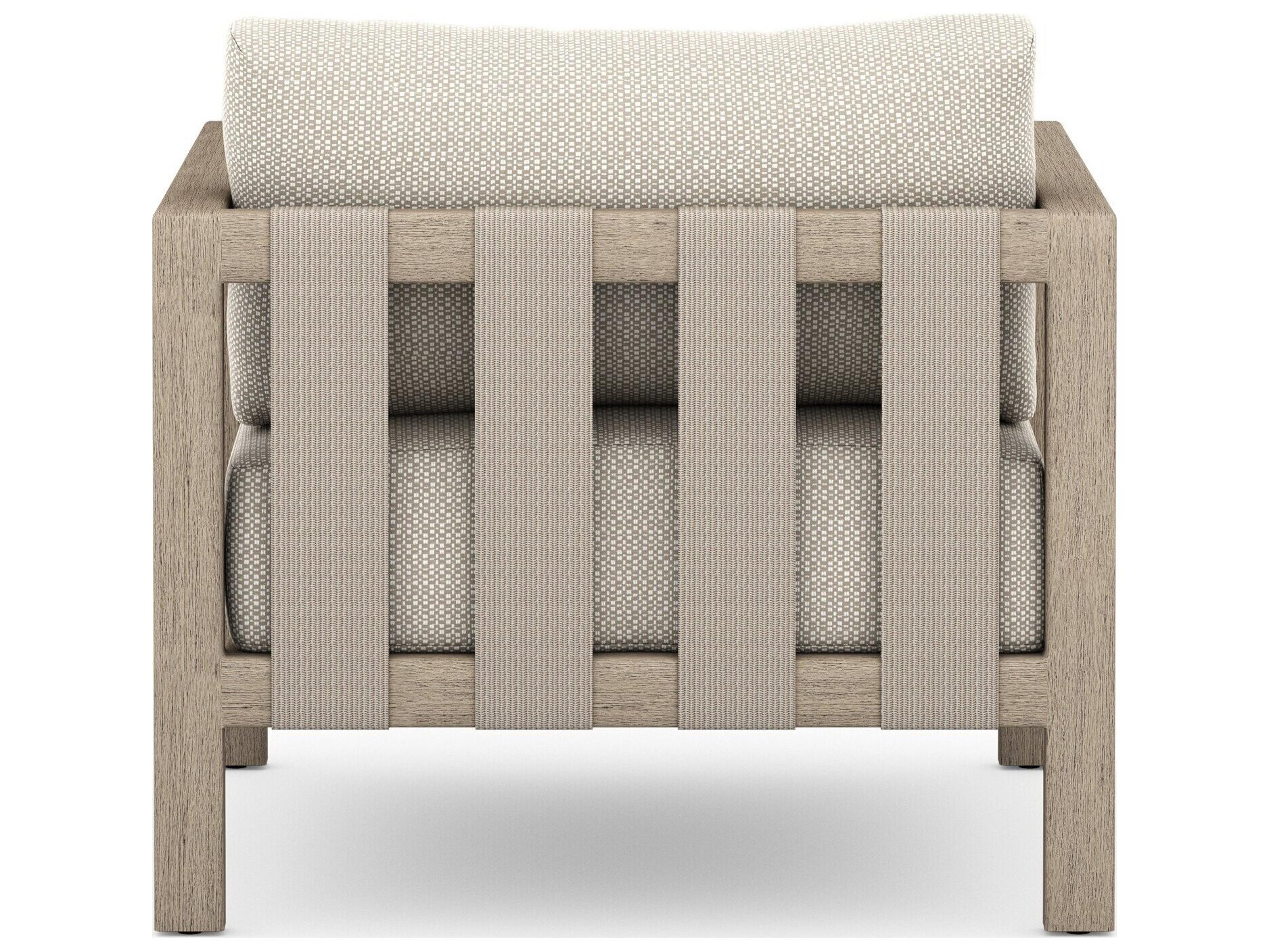 Four Hands Outdoor Solano Sonoma Washed Brown Teak Cushion Lounge Chair in Faye Sand