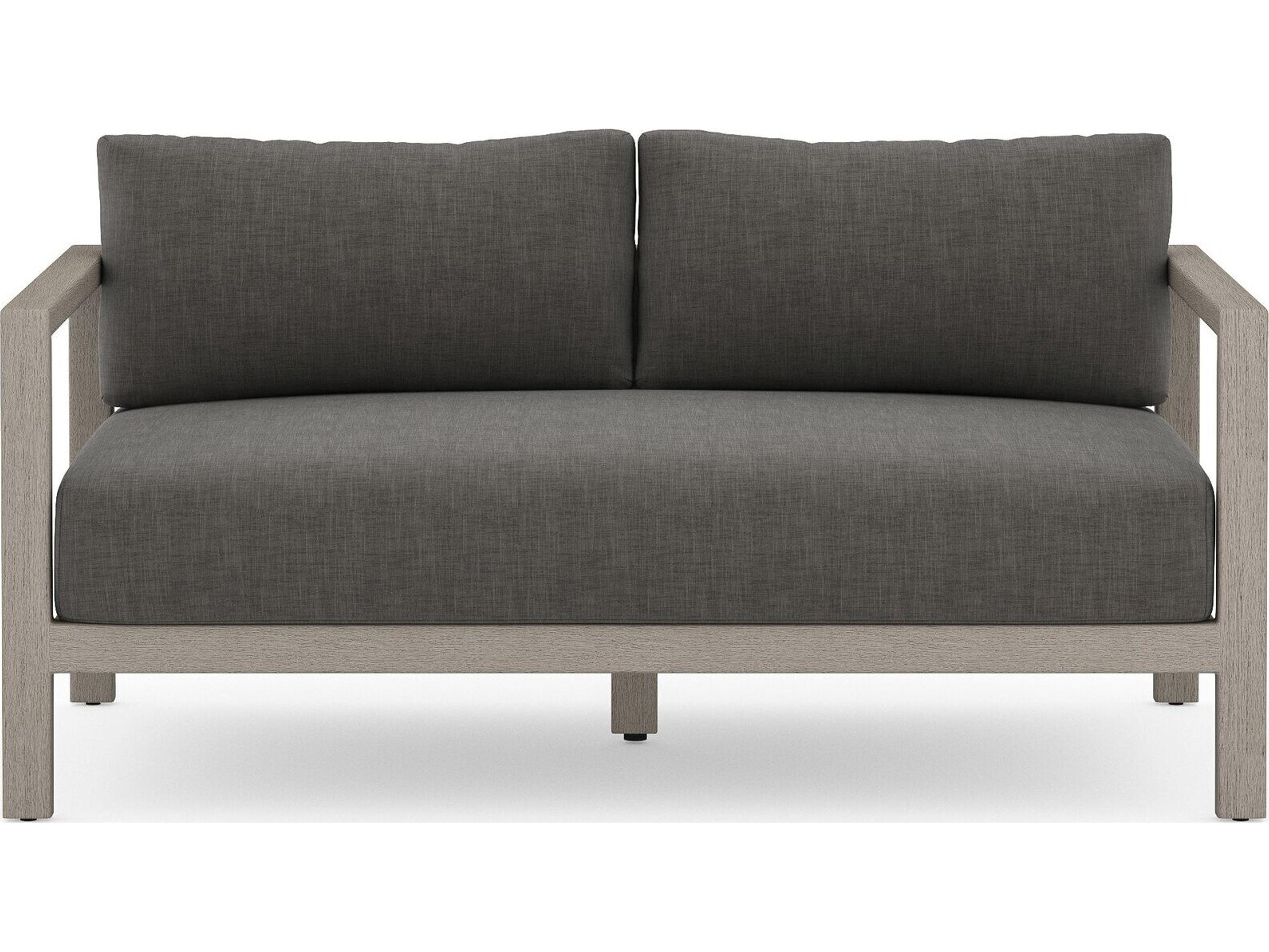 Luxecor Globetrotter Outdoor Charcoal Weathered Grey Dark Strap Teak Cushion Loveseat