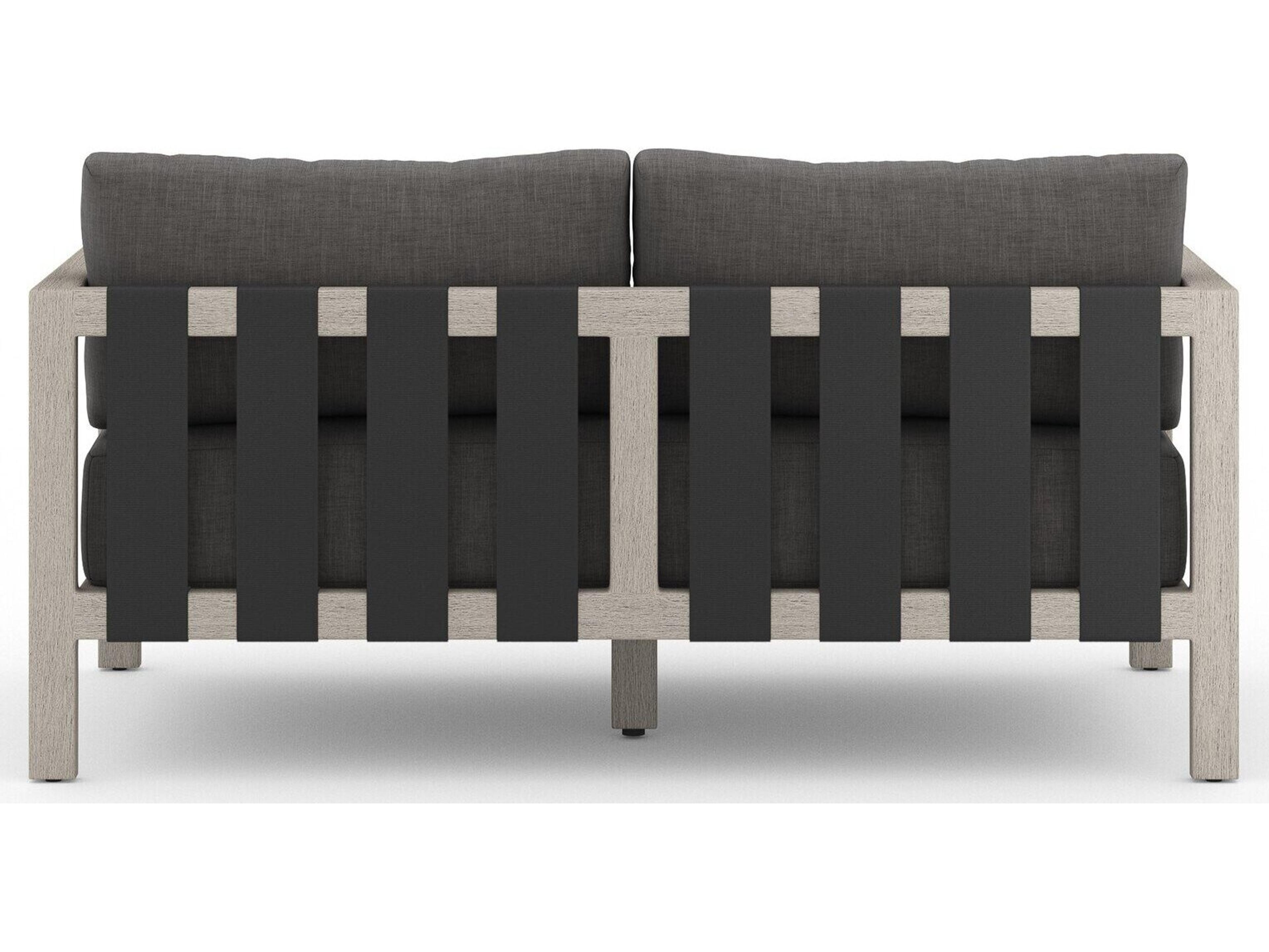 Luxecor Globetrotter Outdoor Charcoal Weathered Grey Dark Strap Teak Cushion Loveseat