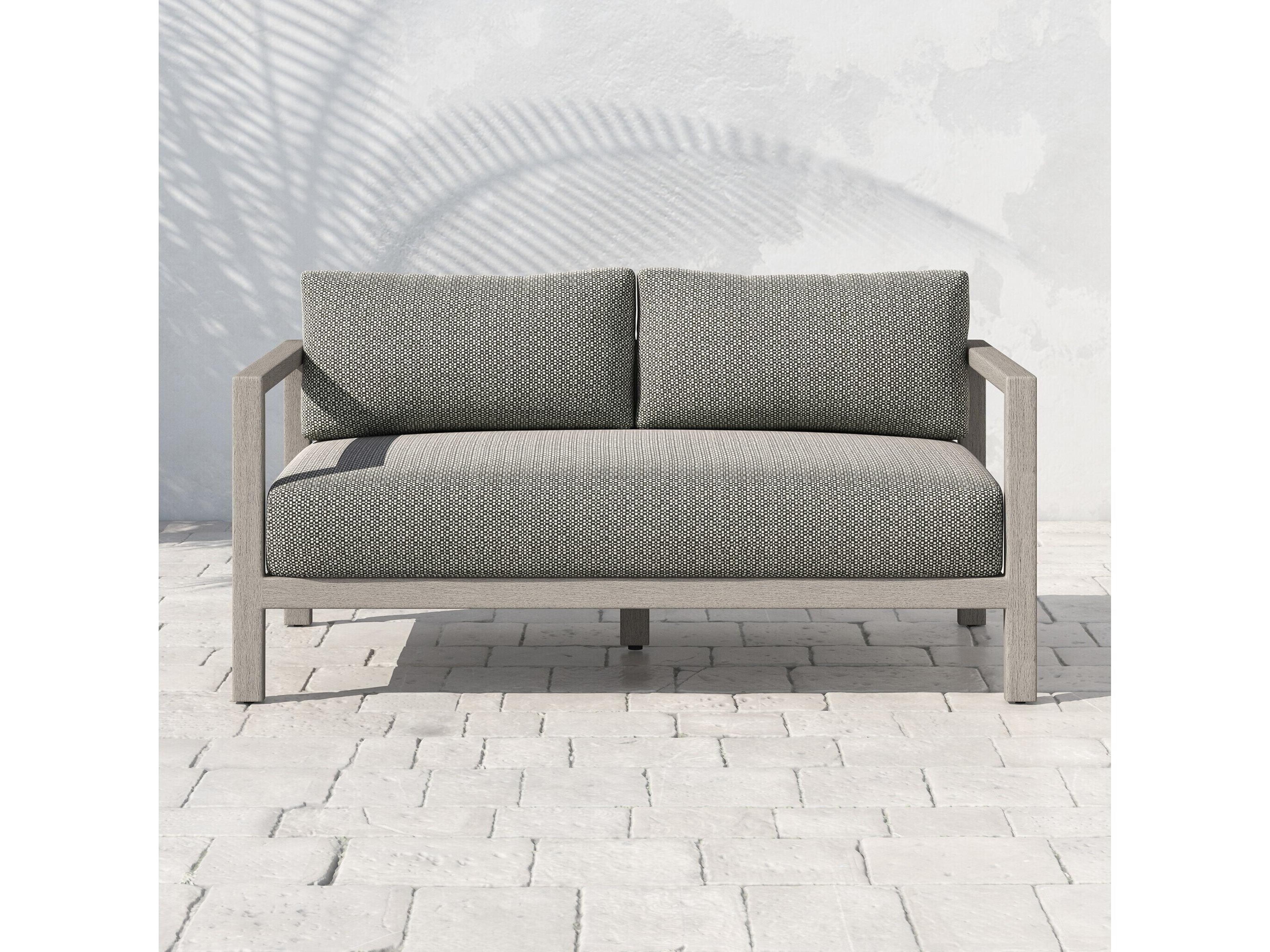 Luxecor Globetrotter Outdoor Sonoma Weathered Grey Teak Cushion 60" Sofa in Faye Ash