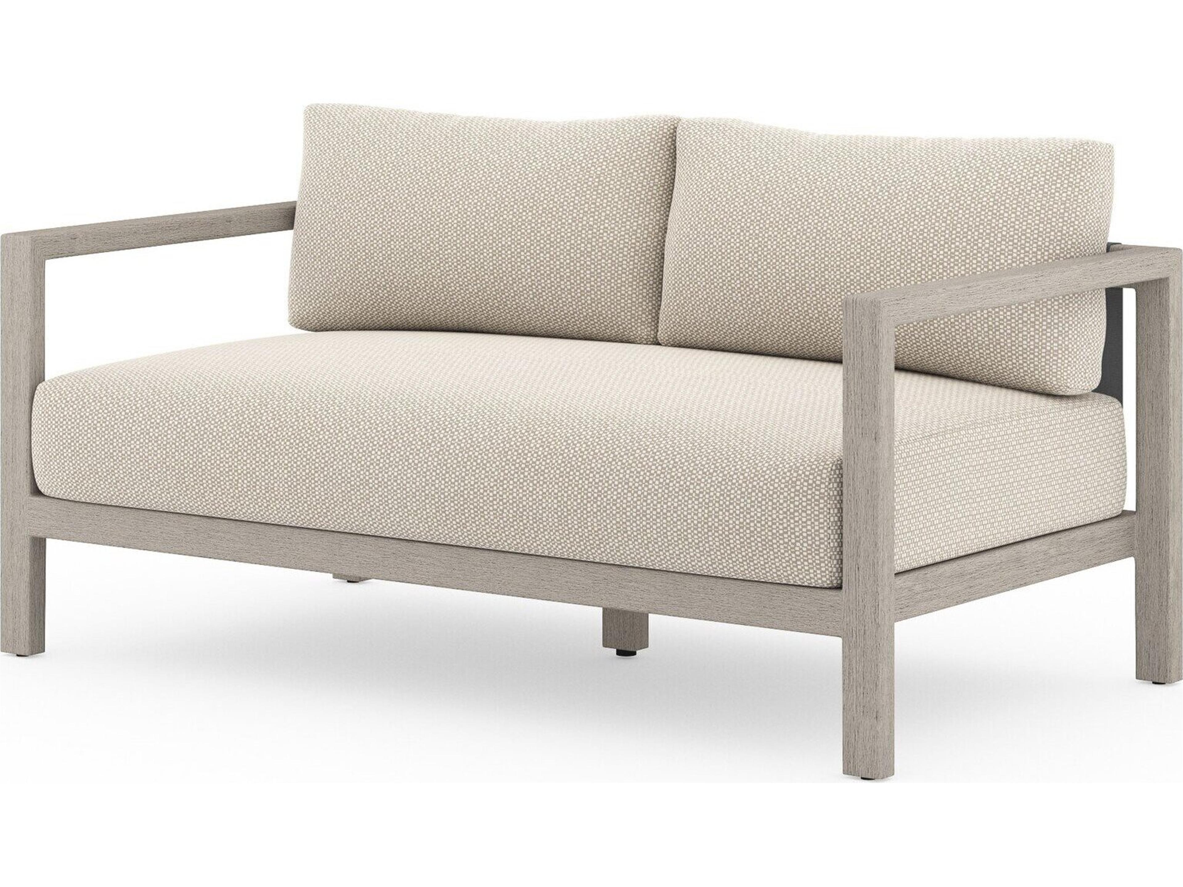 Luxecor Globetrotter Outdoor Sonoma Weathered Grey Teak Cushion 60" Sofa in Faye Sand