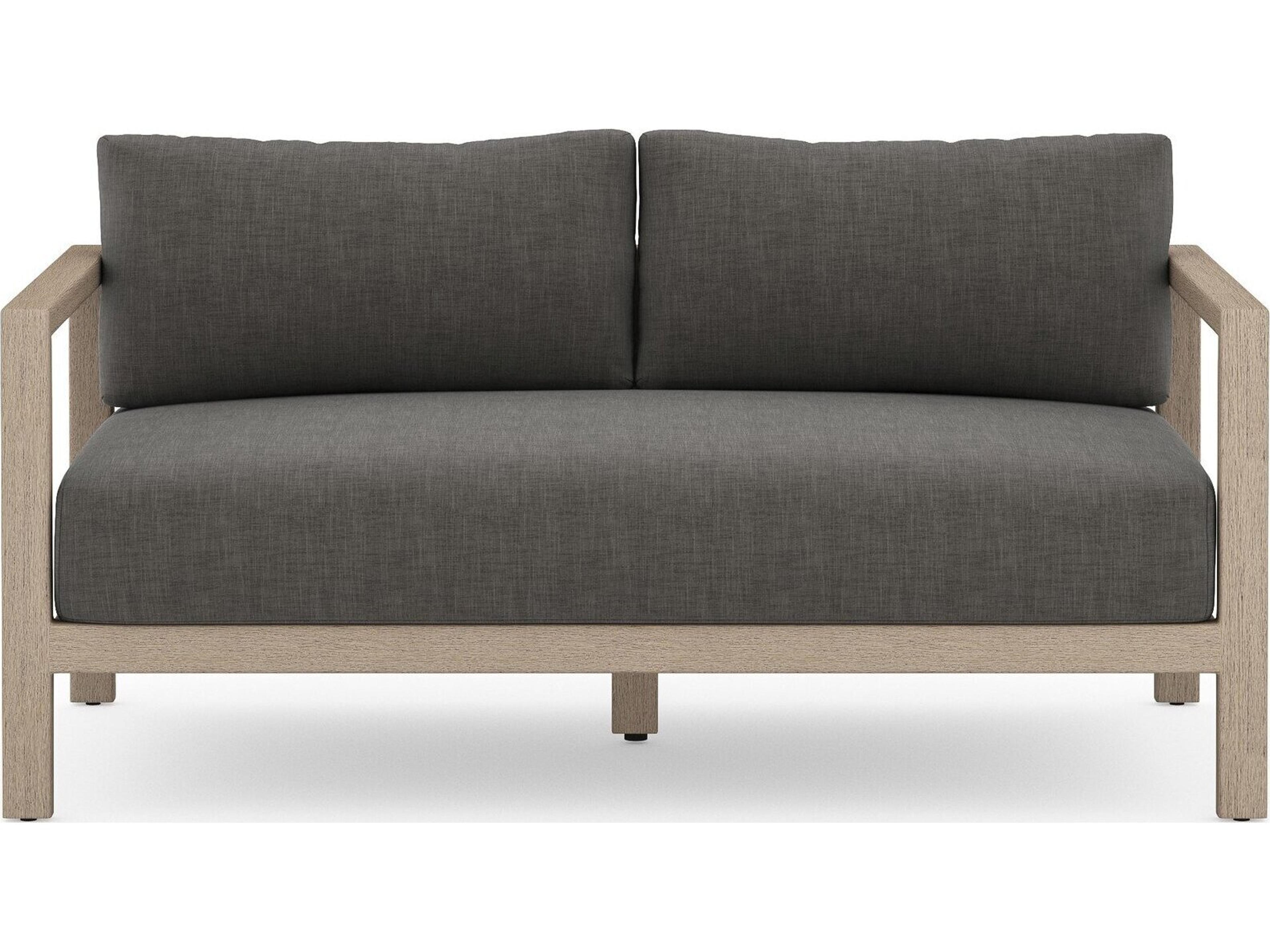 Globetrotter Outdoor Sonoma Washed Brown Teak Cushion 60" Sofa in Charcoal