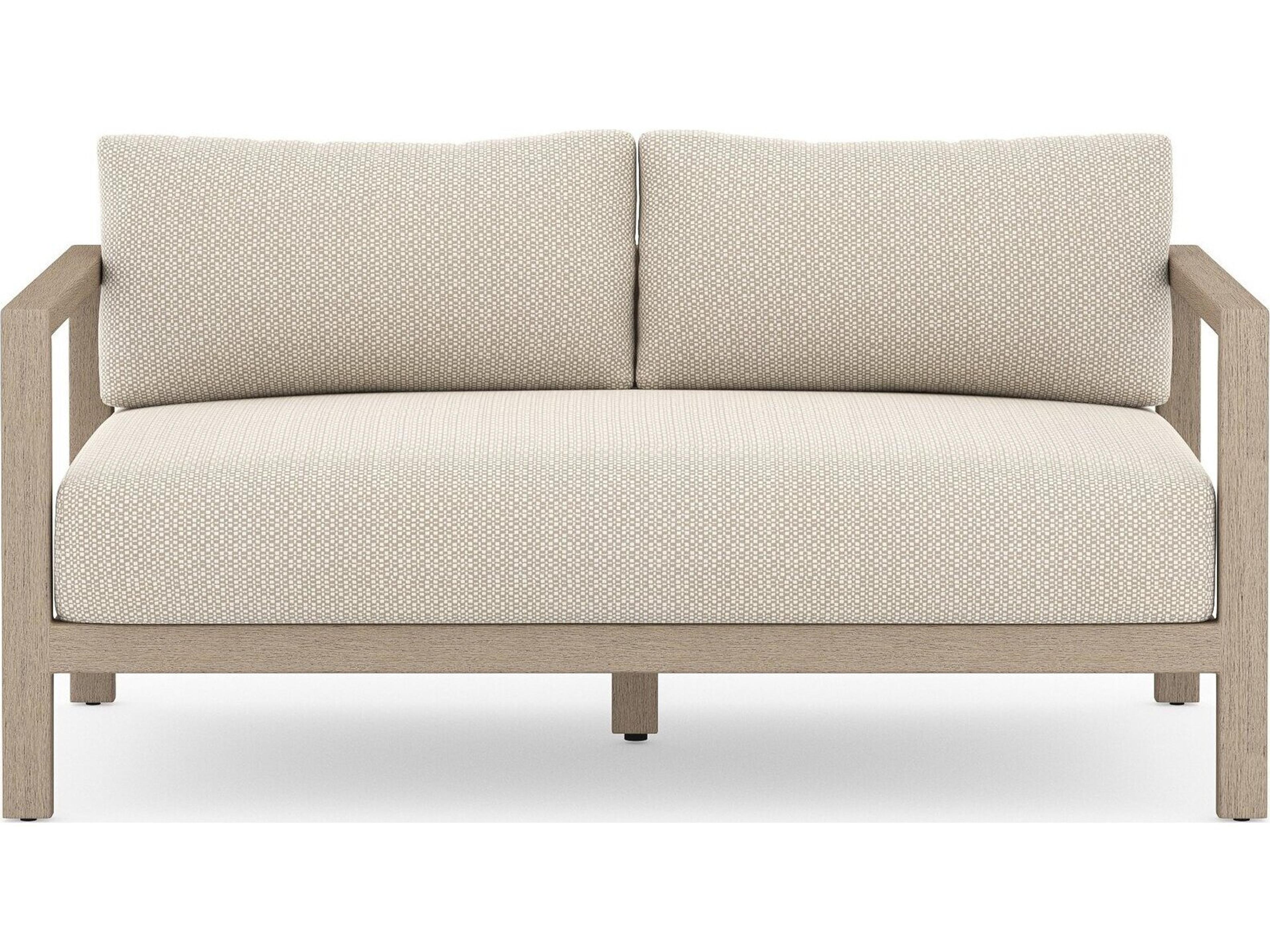 Luxecor Globetrotter Outdoor Washed Brown Teak Loveseat with Faye Sand Cushion