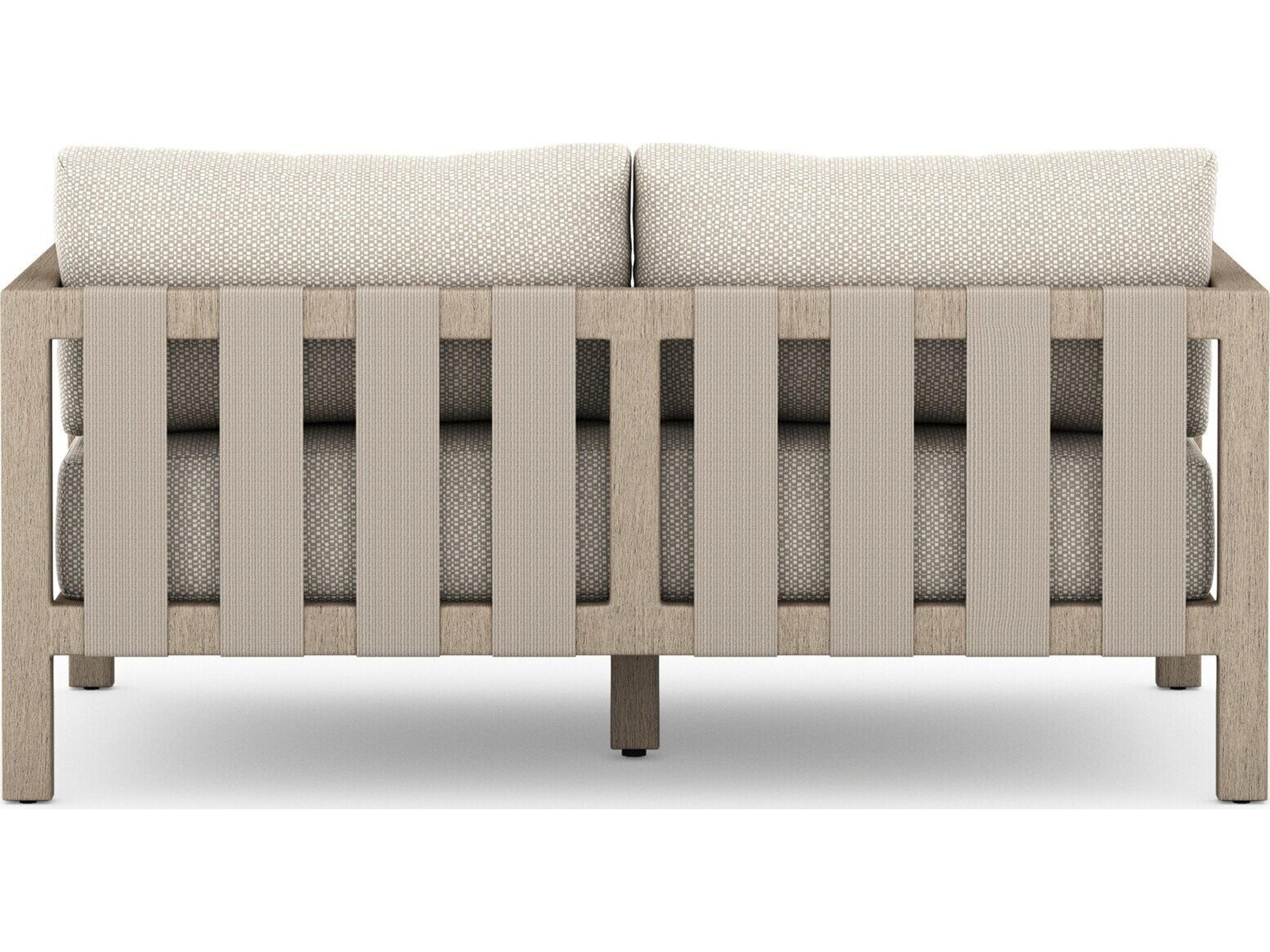 Luxecor Globetrotter Outdoor Washed Brown Teak Loveseat with Faye Sand Cushion