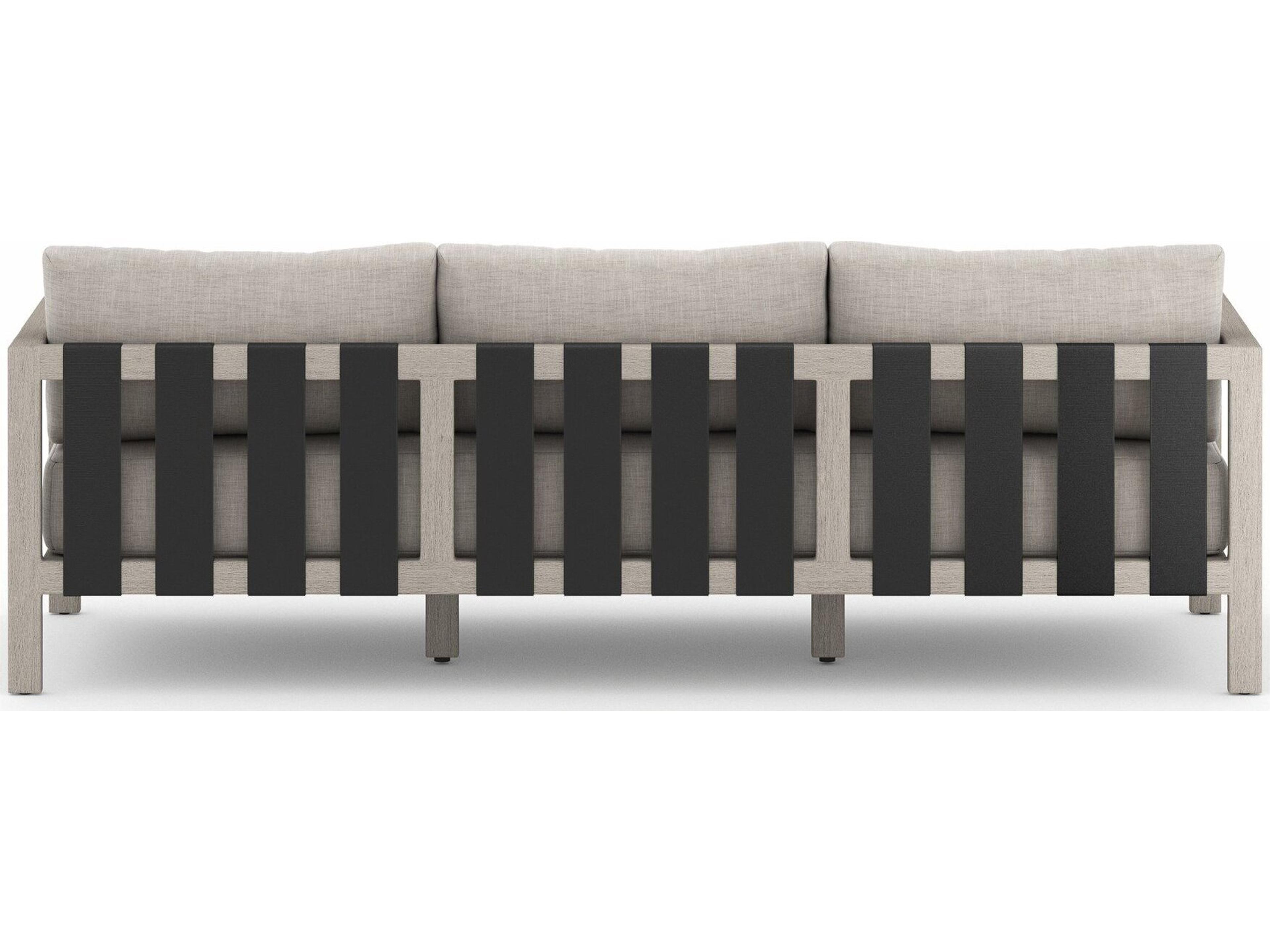 Four Hands Outdoor Solano Sonoma Weathered Grey Teak Cushion 88" Sofa in Stone Grey