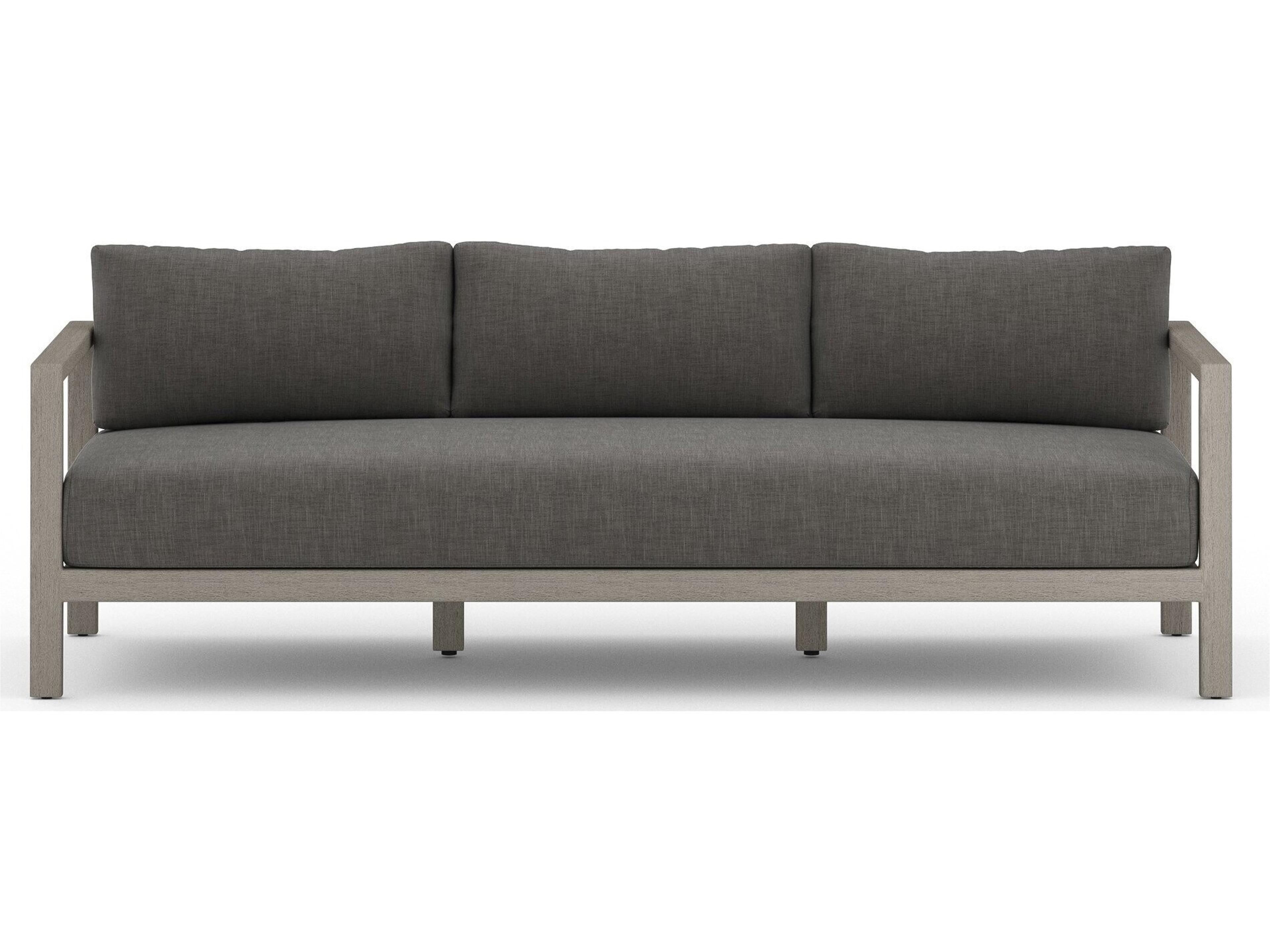 Four Hands Outdoor Solano Charcoal Weathered Grey Dark Strap Teak Cushion Sofa