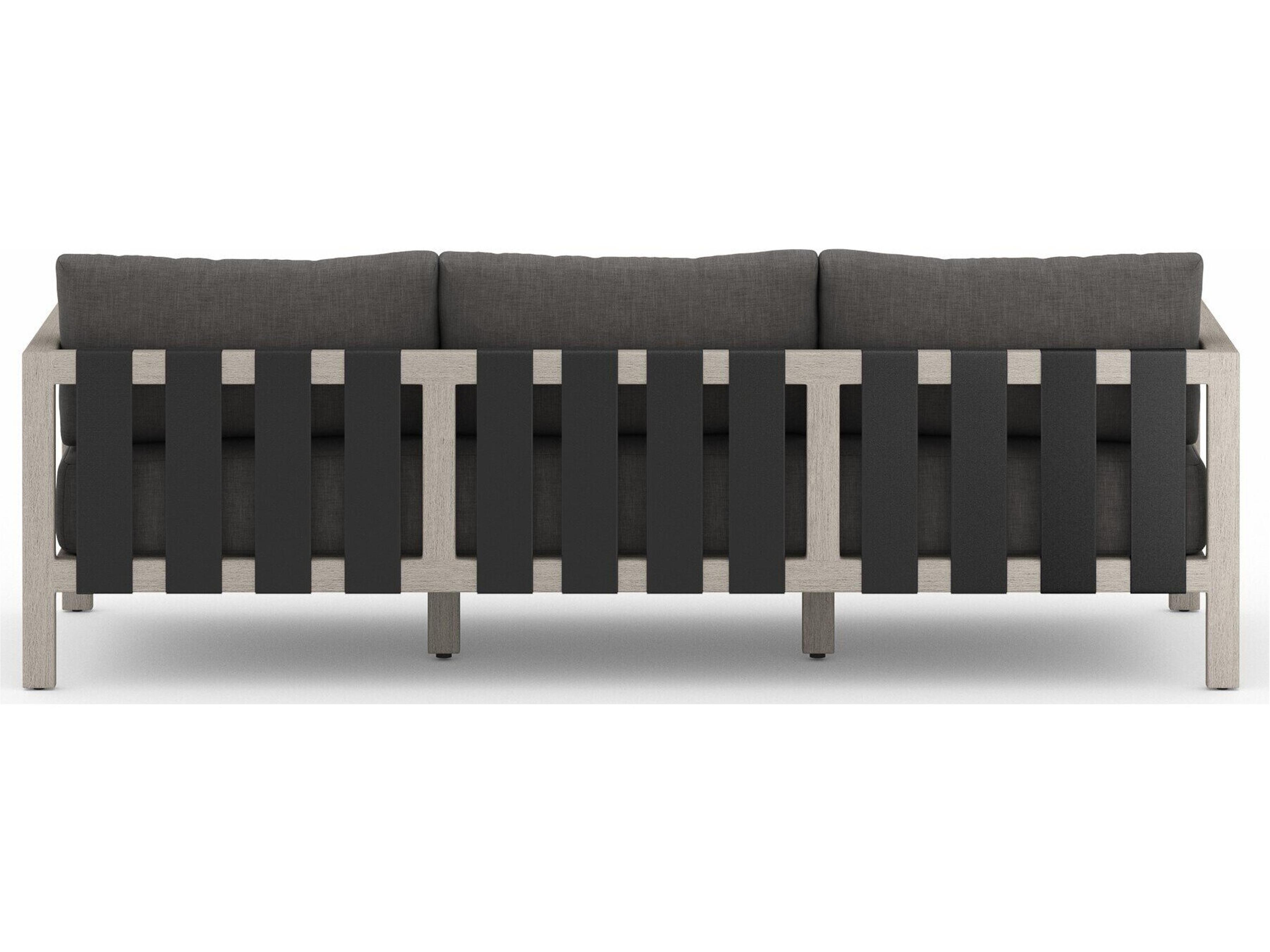Four Hands Outdoor Solano Charcoal Weathered Grey Dark Strap Teak Cushion Sofa