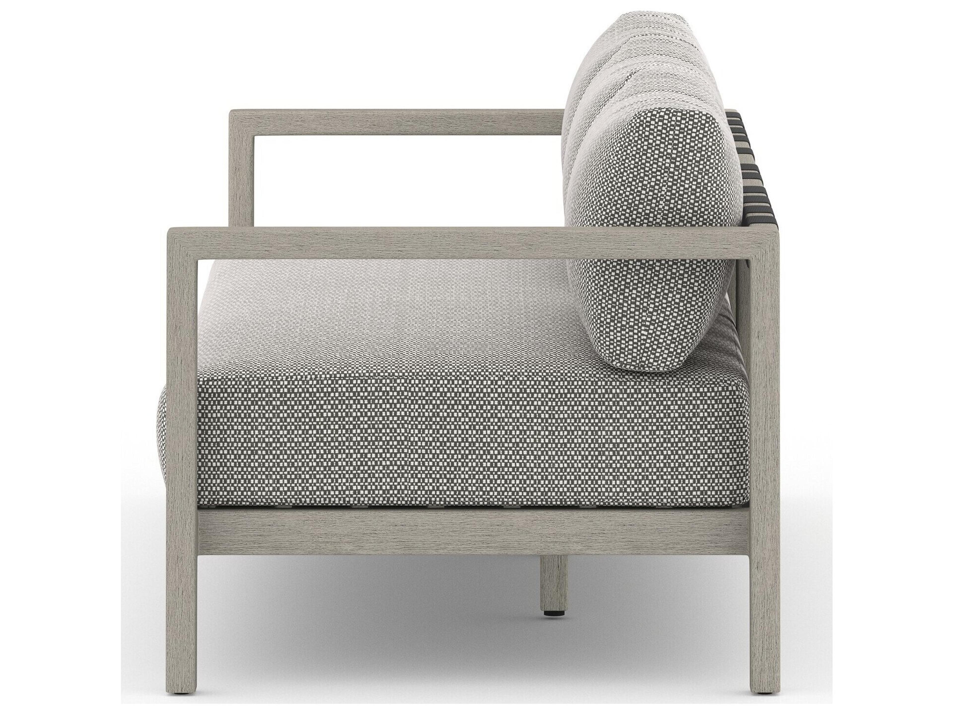 Luxecor Globetrotter Outdoor Sonoma Weathered Grey Teak Cushion 88" Sofa in Faye Ash