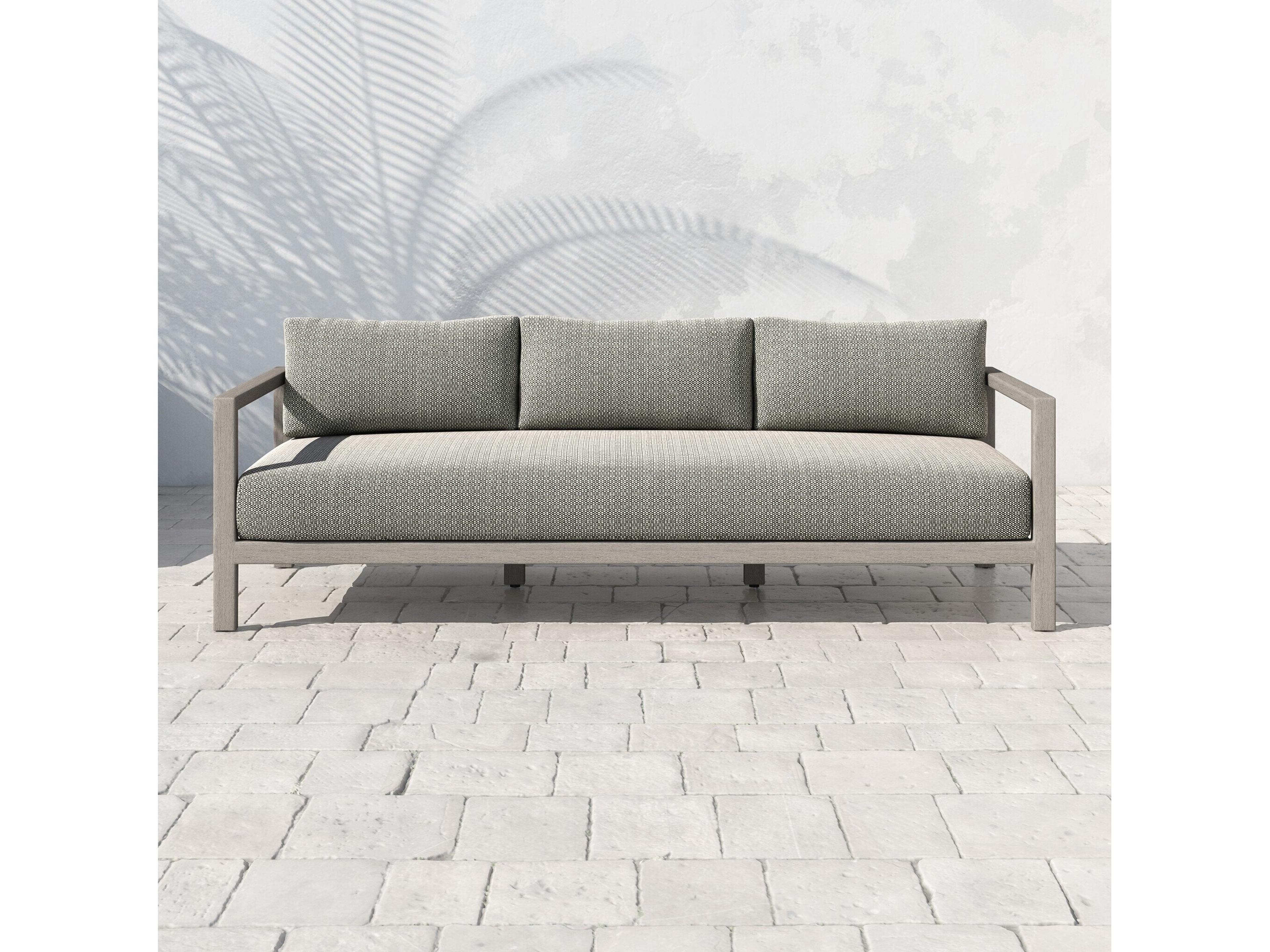 Luxecor Globetrotter Outdoor Sonoma Weathered Grey Teak Cushion 88" Sofa in Faye Ash