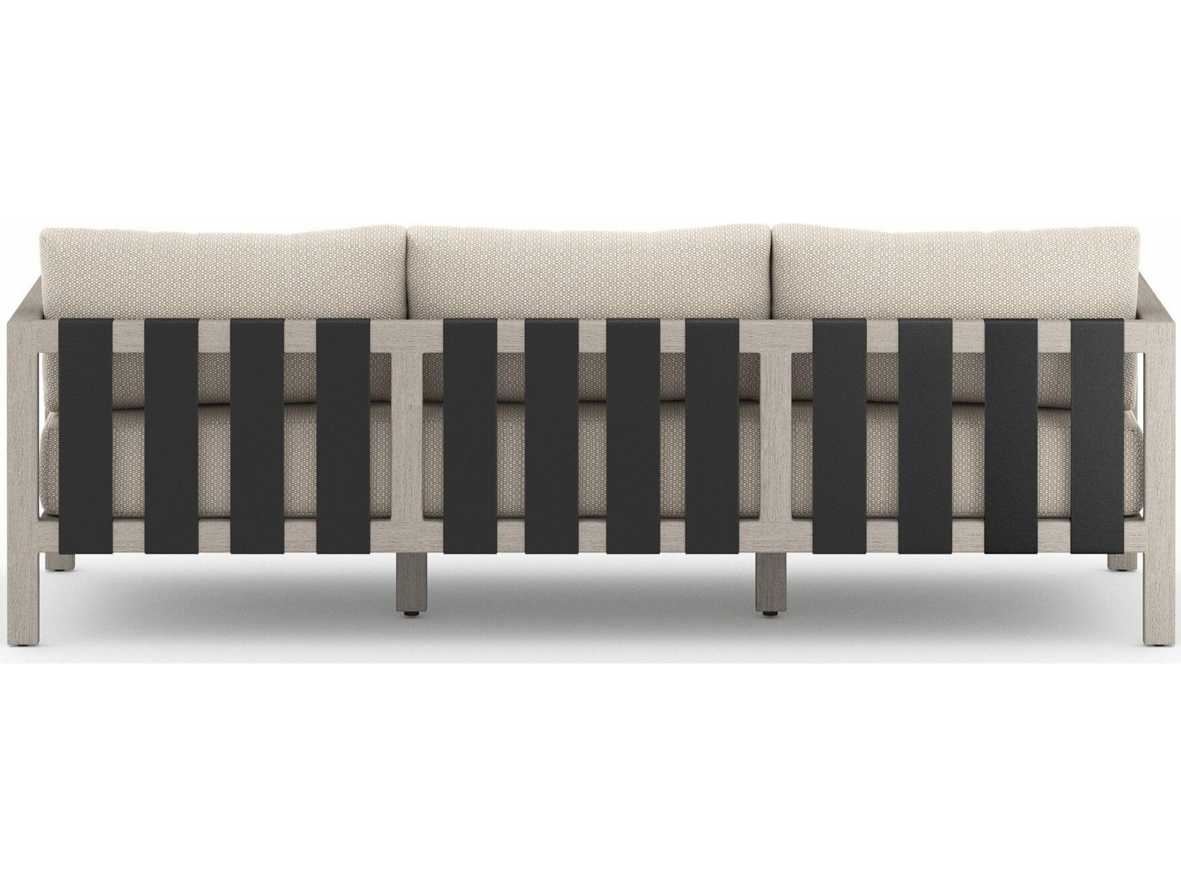 Four Hands Outdoor Solano Sonoma Weathered Grey Teak Cushion 88" Sofa in Faye Sand