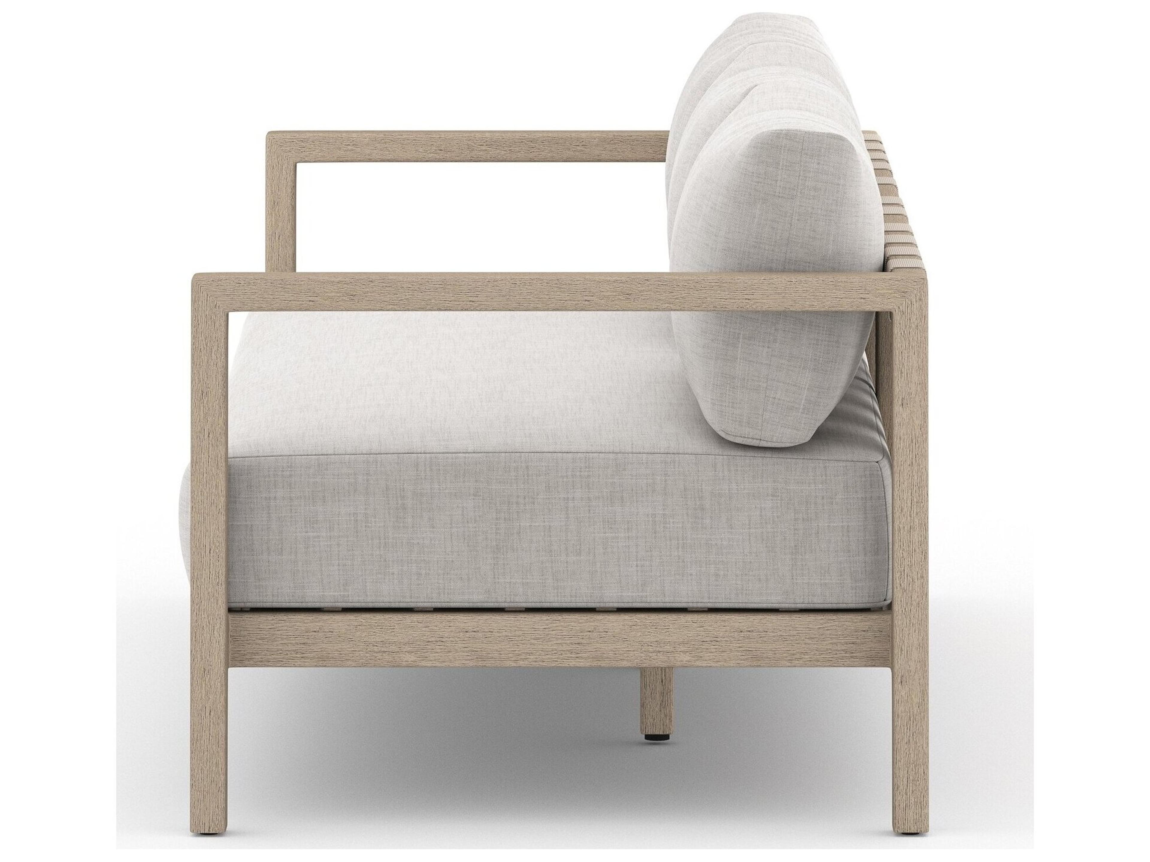 Four Hands Outdoor Solano Sonoma Washed Brown Teak Cushion 88" Sofa in Stone Grey