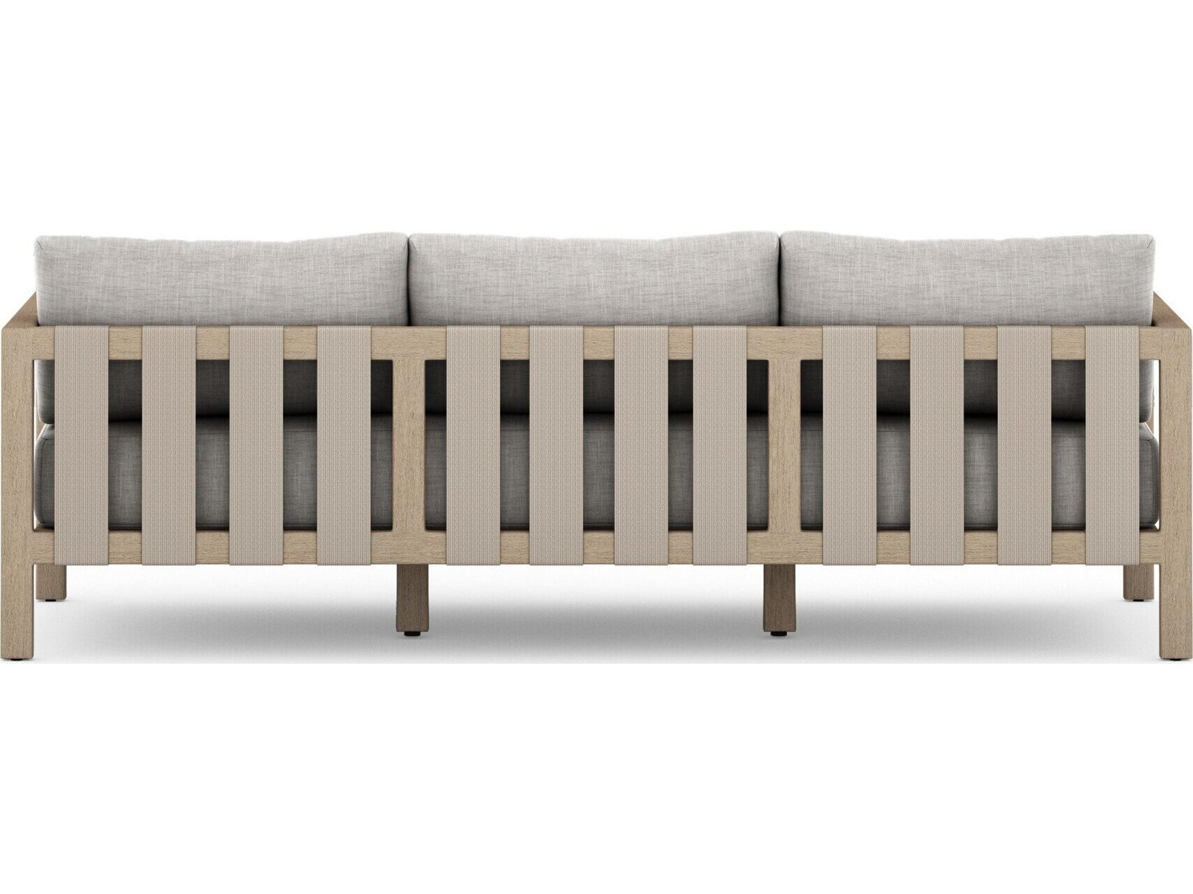 Four Hands Outdoor Solano Sonoma Washed Brown Teak Cushion 88" Sofa in Stone Grey