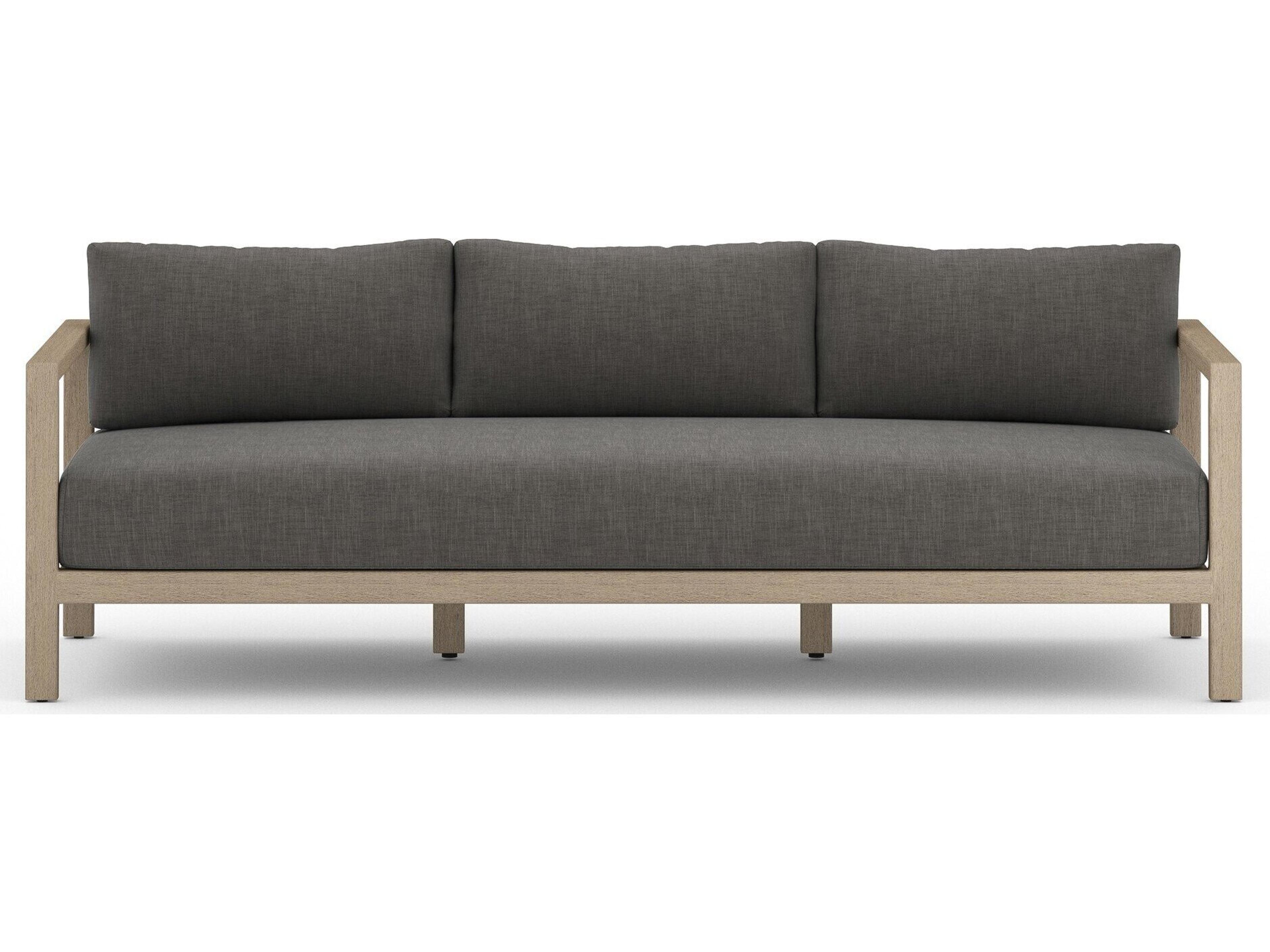 Four Hands Outdoor Solano Sonoma Washed Brown Teak Cushion 88" Sofa in Charcoal