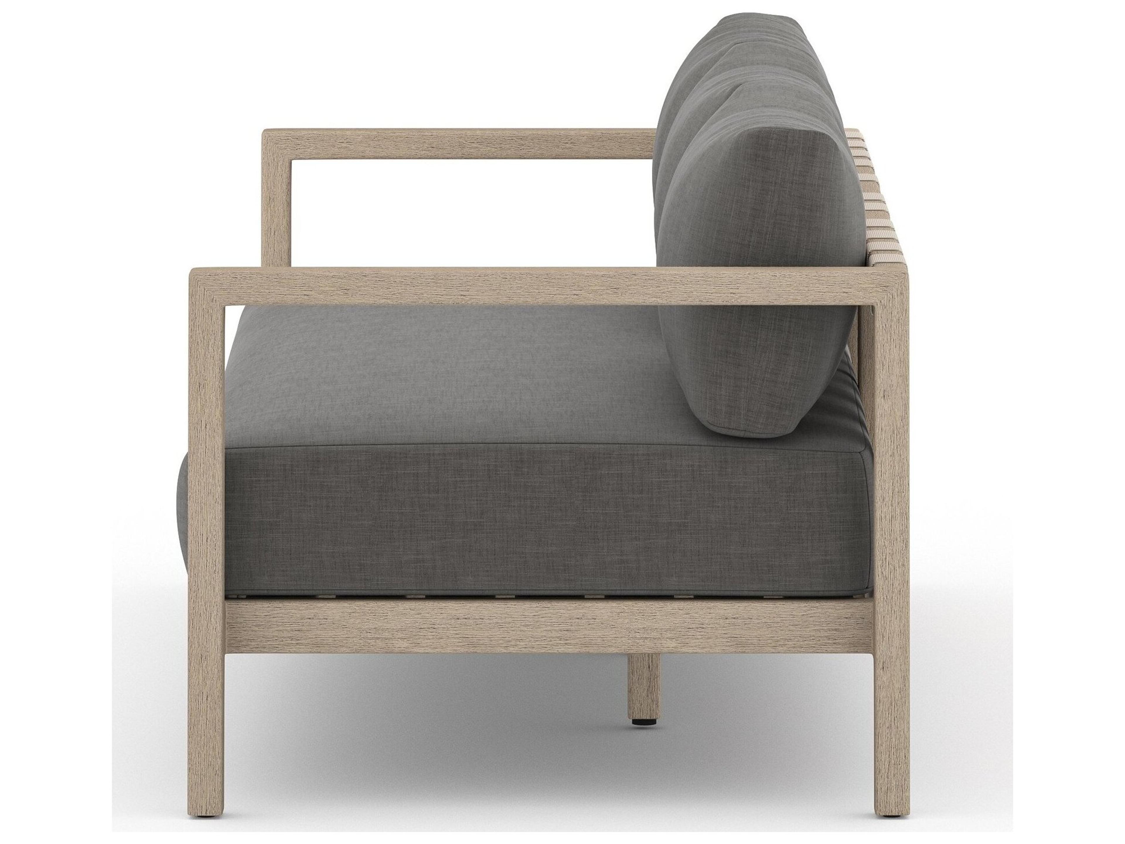 Four Hands Outdoor Solano Sonoma Washed Brown Teak Cushion 88" Sofa in Charcoal