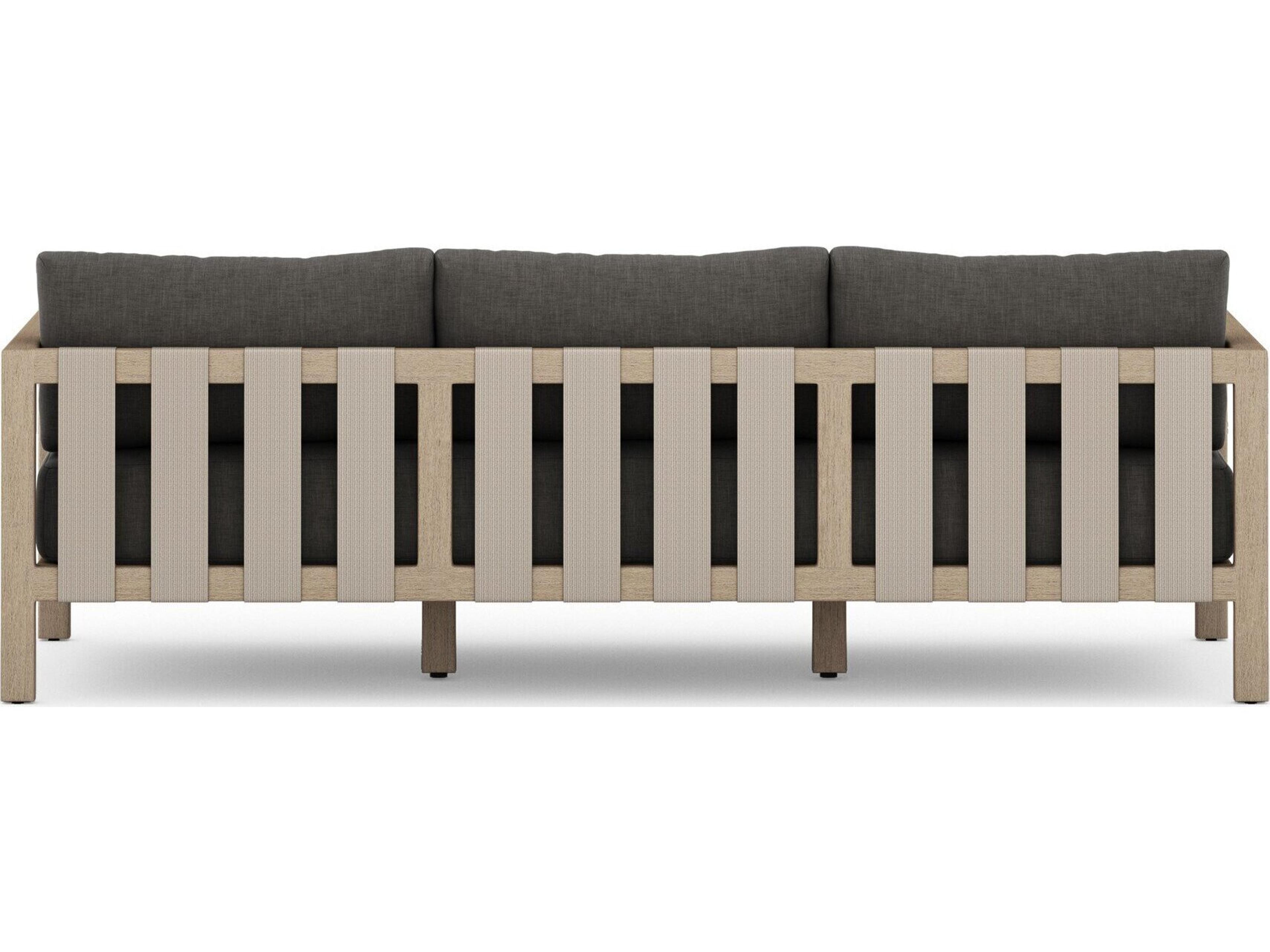 Four Hands Outdoor Solano Sonoma Washed Brown Teak Cushion 88" Sofa in Charcoal