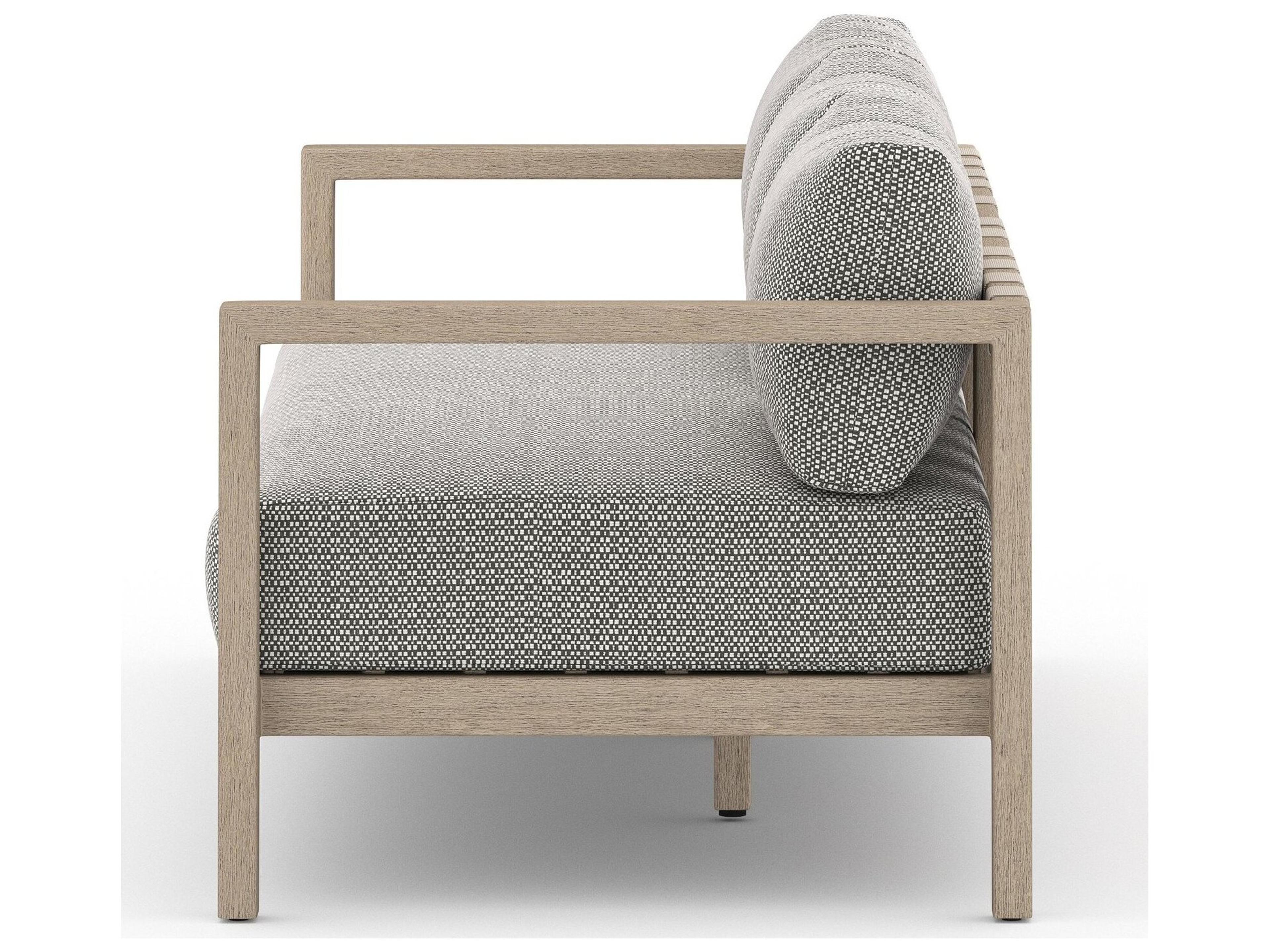 Luxecor Globetrotter Outdoor Sonoma Washed Brown Teak Cushion 88" Sofa in Faye Ash