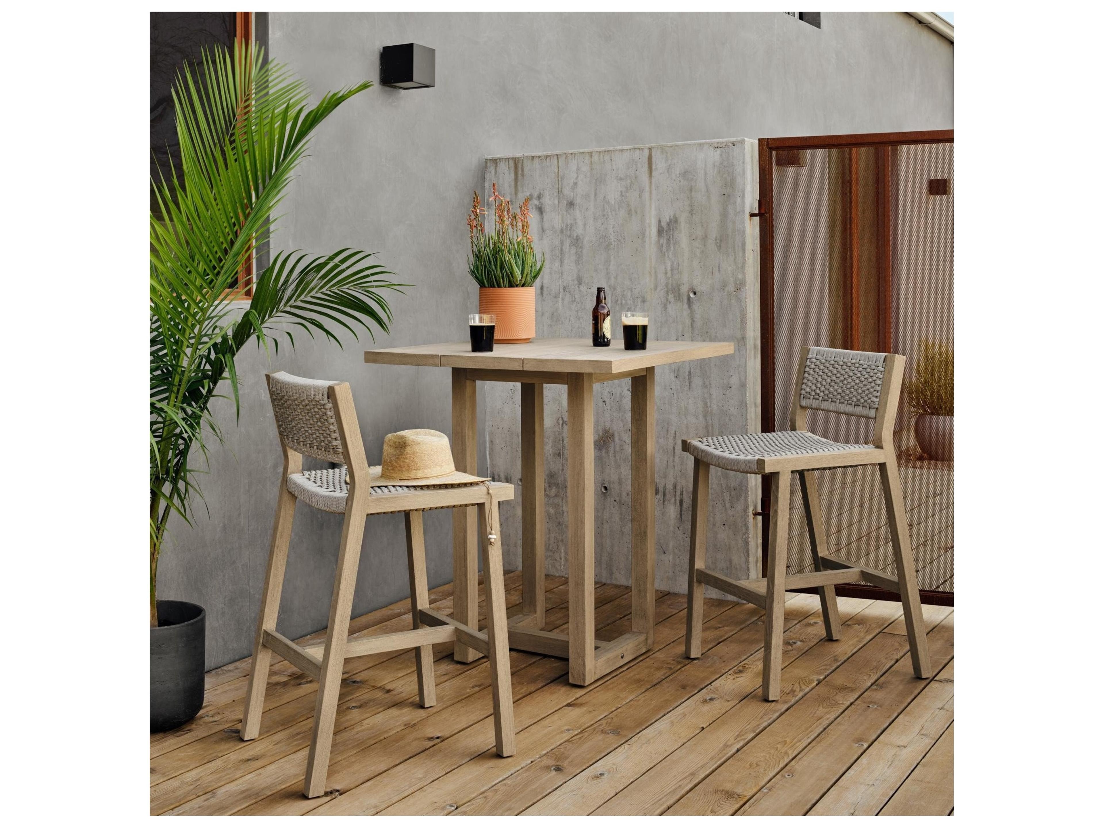 Four Hands Outdoor Solano Washed Brown / Thick Grey Rope Counter Stool