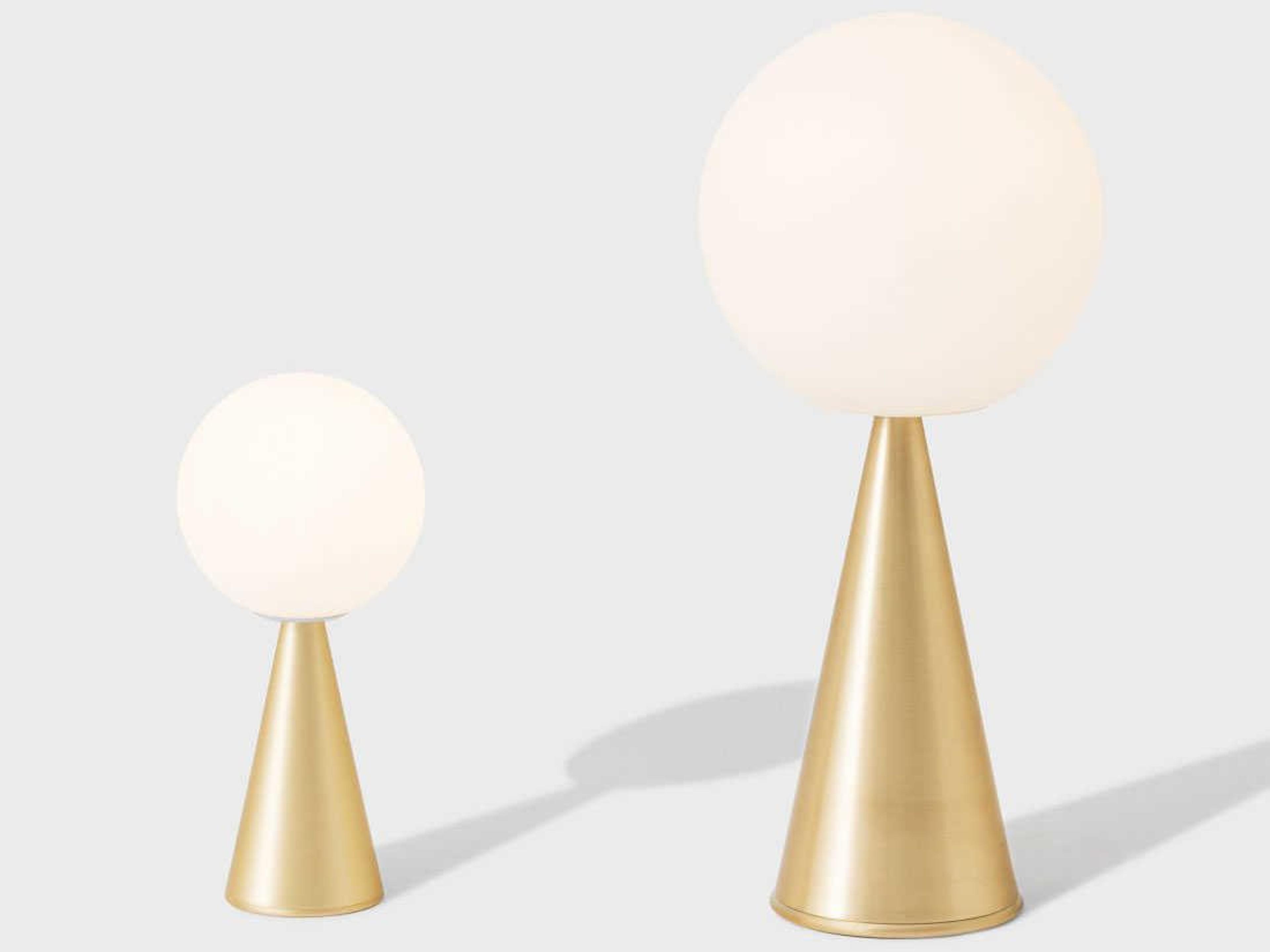 Fontana Arte Bilia LED Brass Diffuser In Frosted White Blown Glass Table Lamp