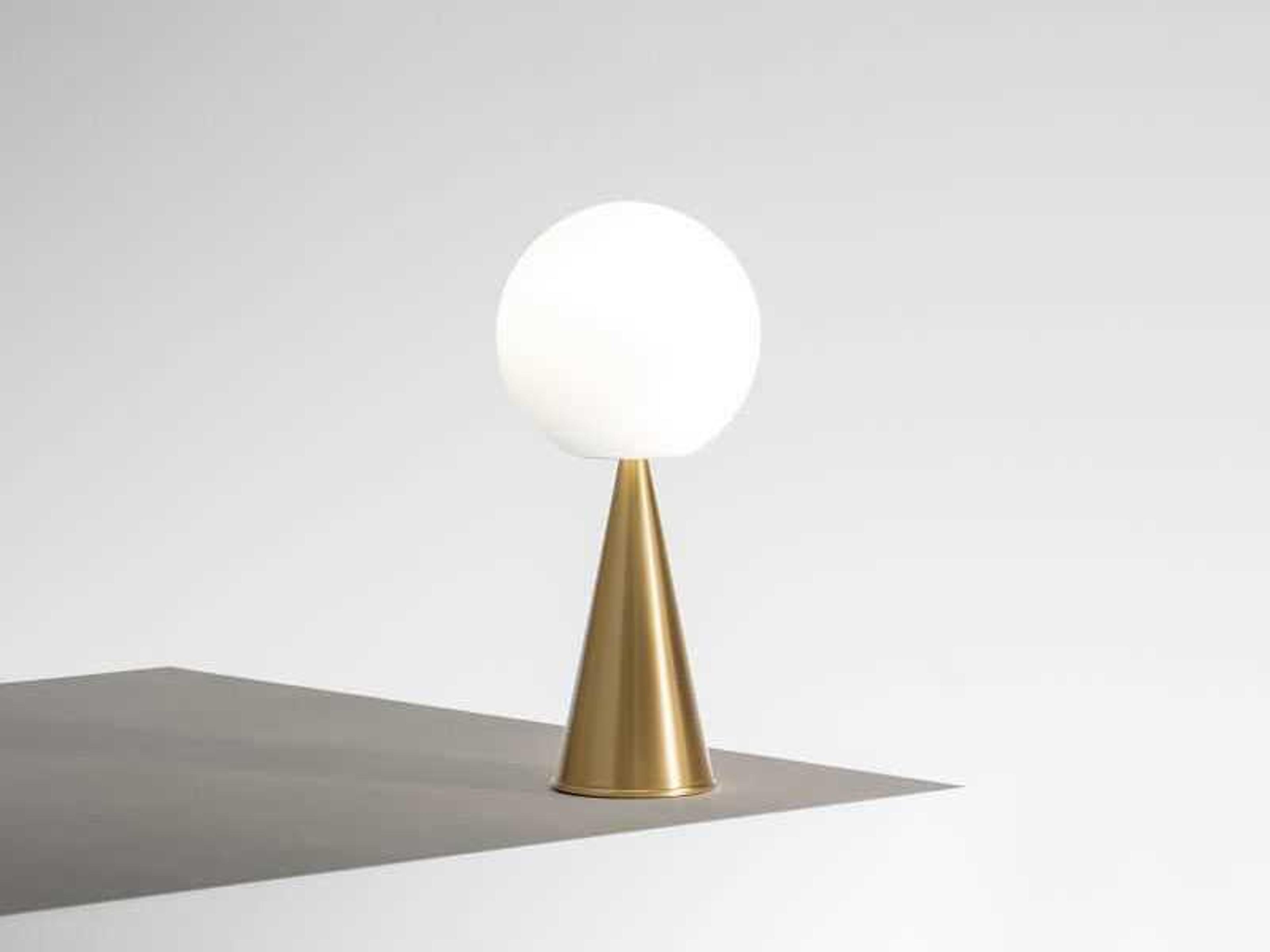 Fontana Arte Bilia LED Brass Diffuser In Frosted White Blown Glass Table Lamp