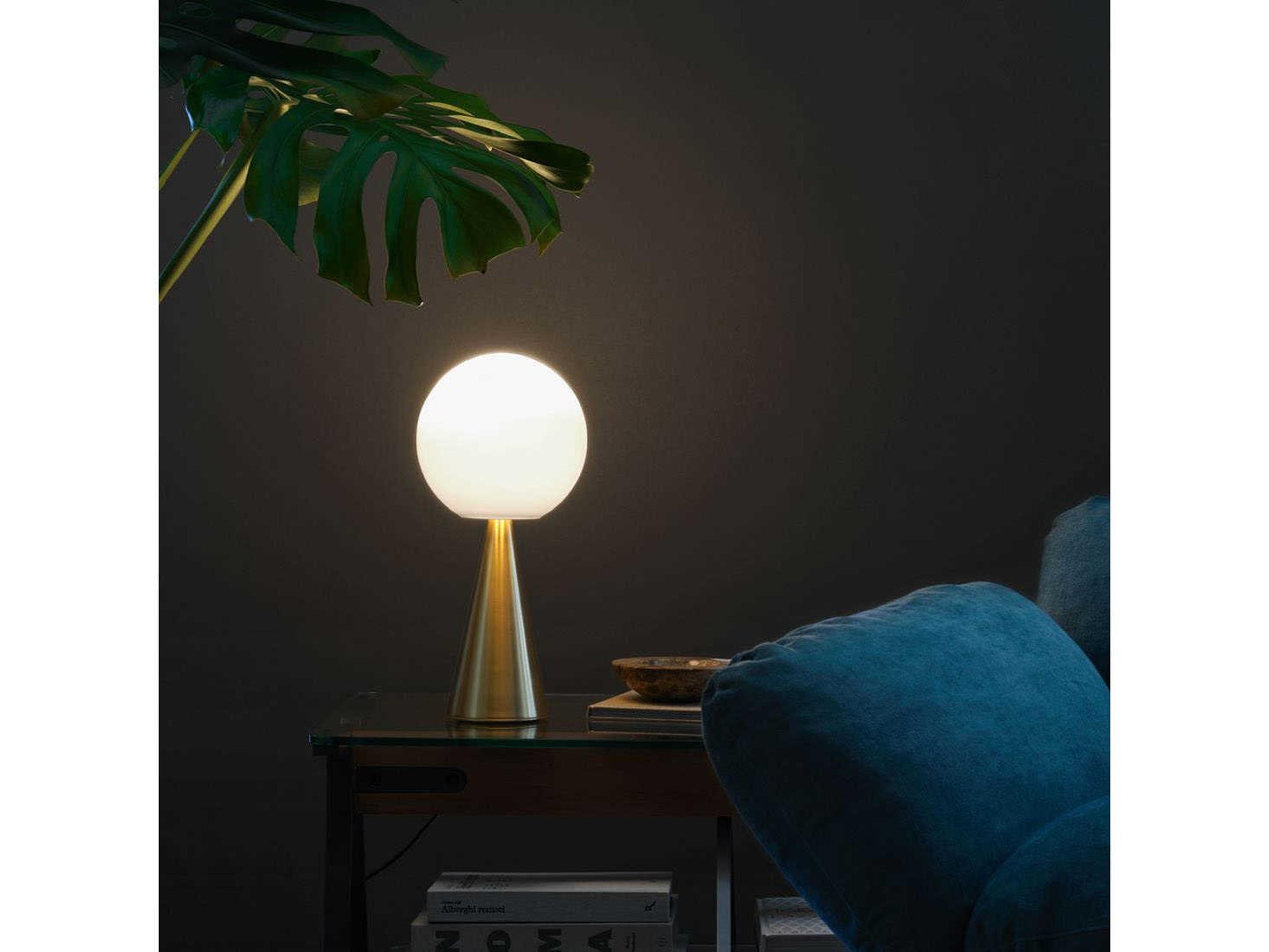 Fontana Arte Bilia LED Brass Diffuser In Frosted White Blown Glass Table Lamp