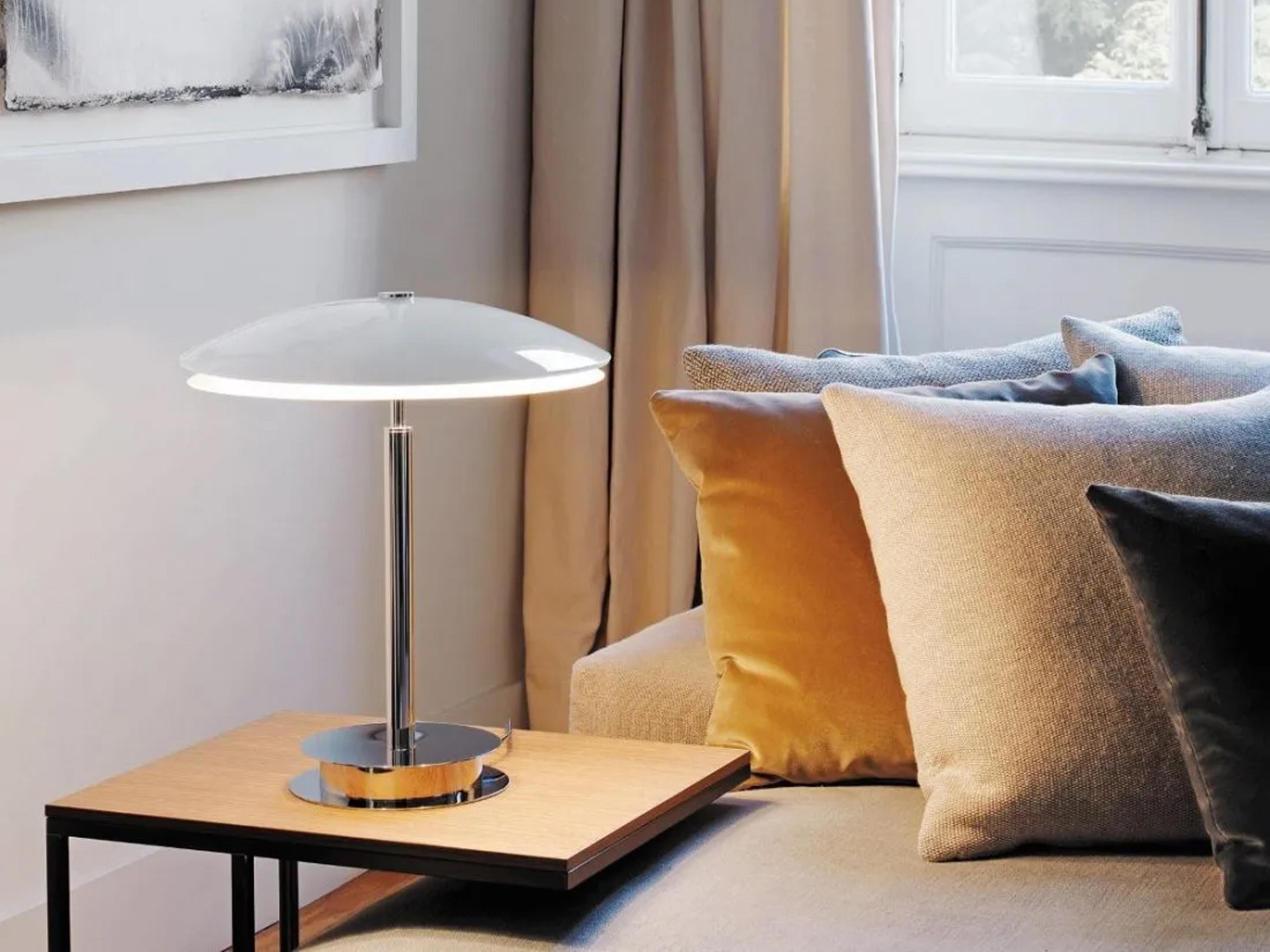 Fontana Arte Bis-Tris Chrome White Glass Table Lamp