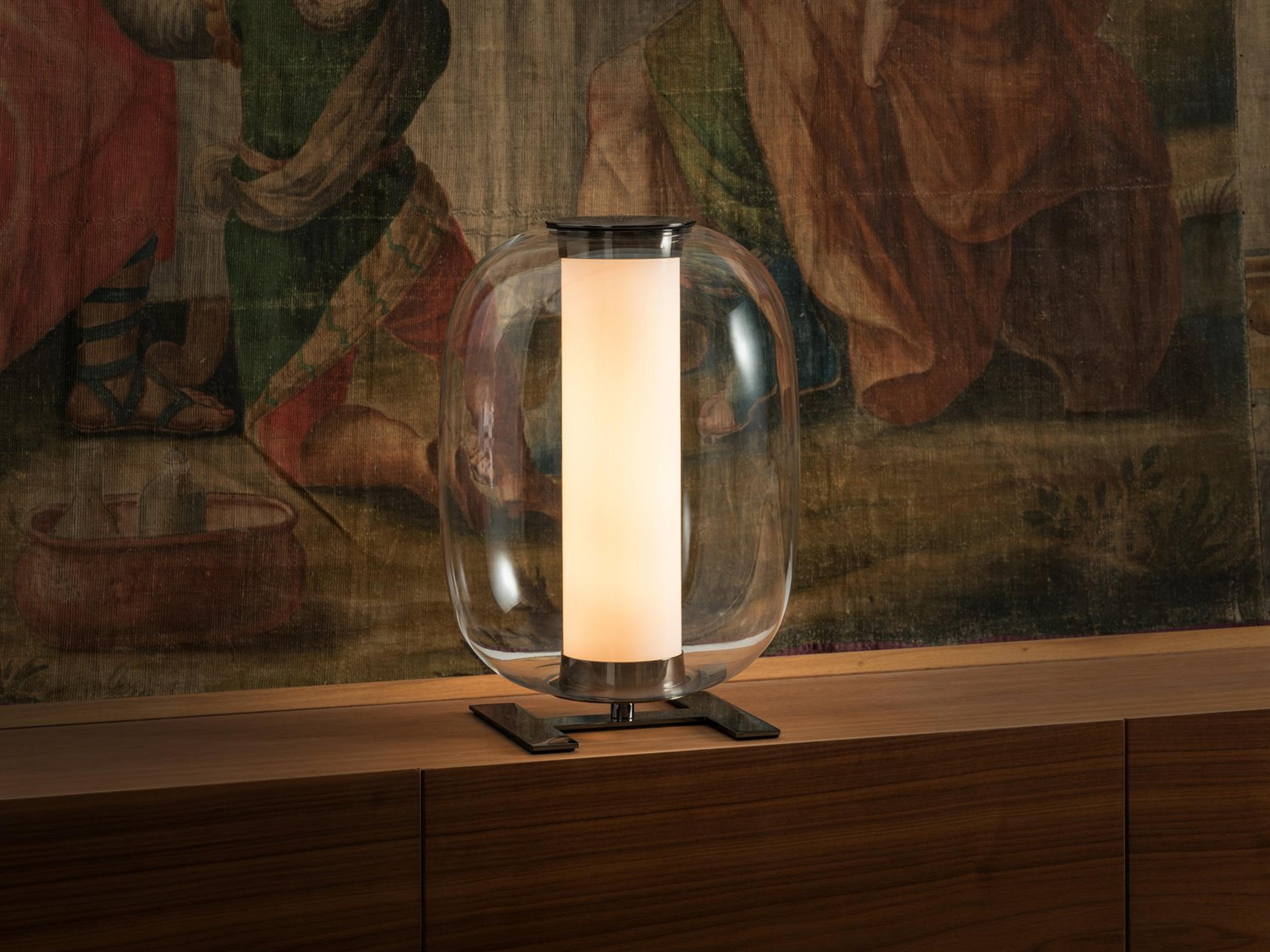 Fontana Arte Meridiano Black Gray Fume Glass LED Table Lamp