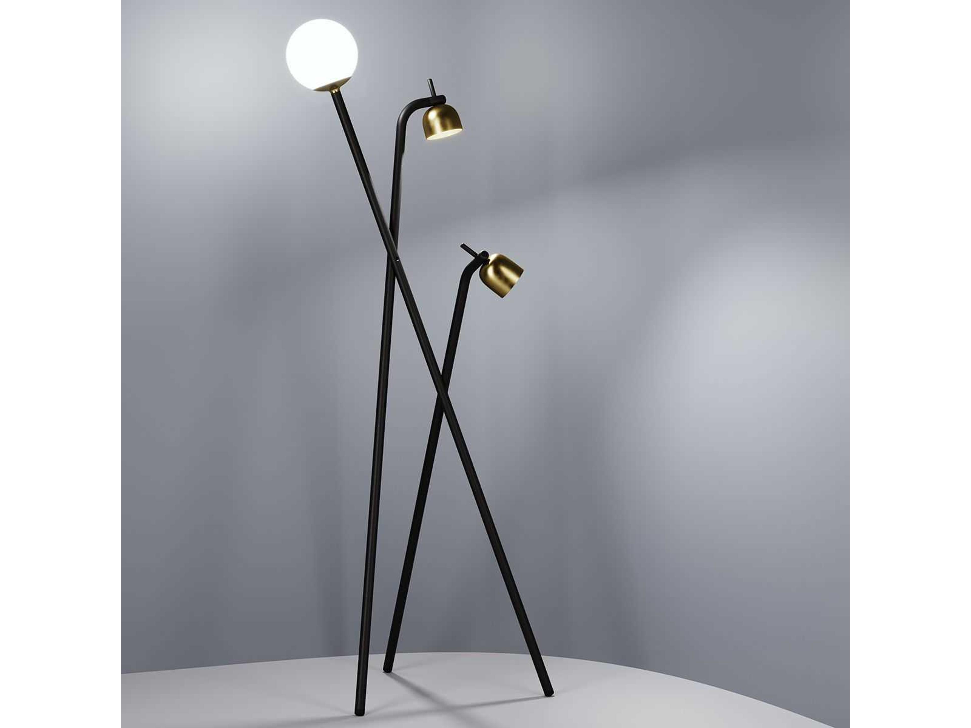Fontana Arte Tripod LED Black & Brass White Frosted Glass Floor Lamp
