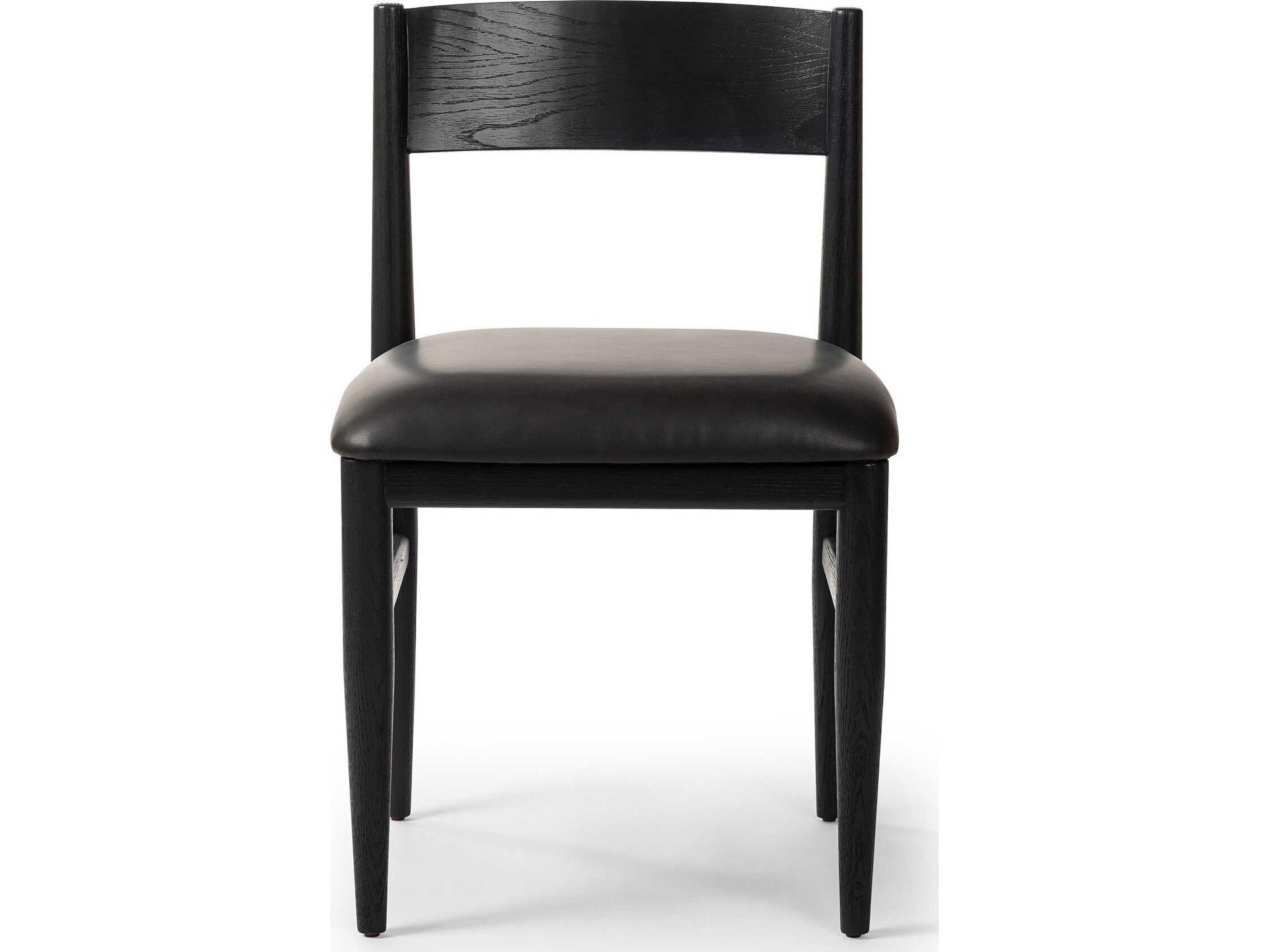 Four Hands Ashford Oak Wood Black Faux Leather Side Dining Chair