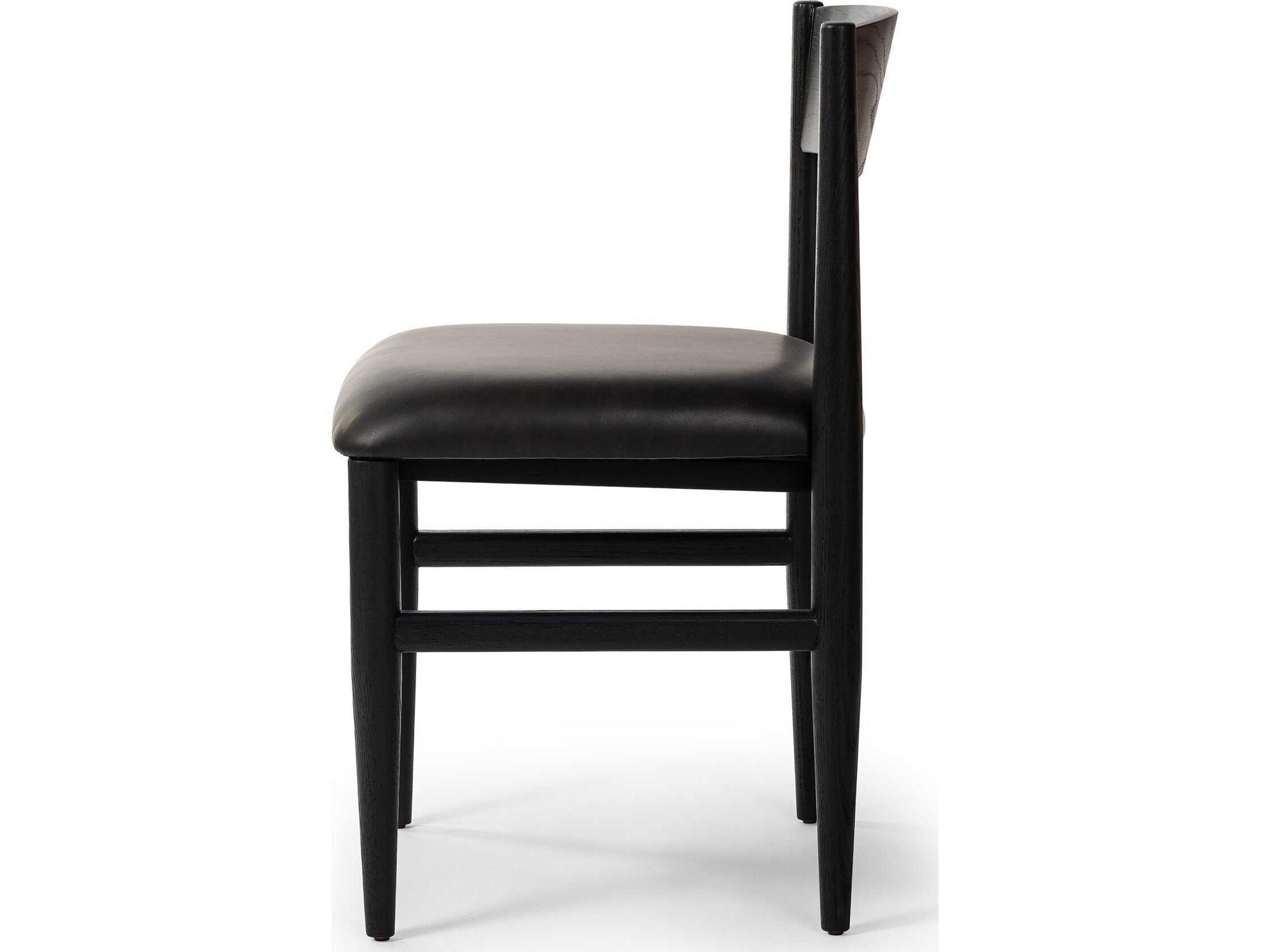 Four Hands Ashford Oak Wood Black Faux Leather Side Dining Chair