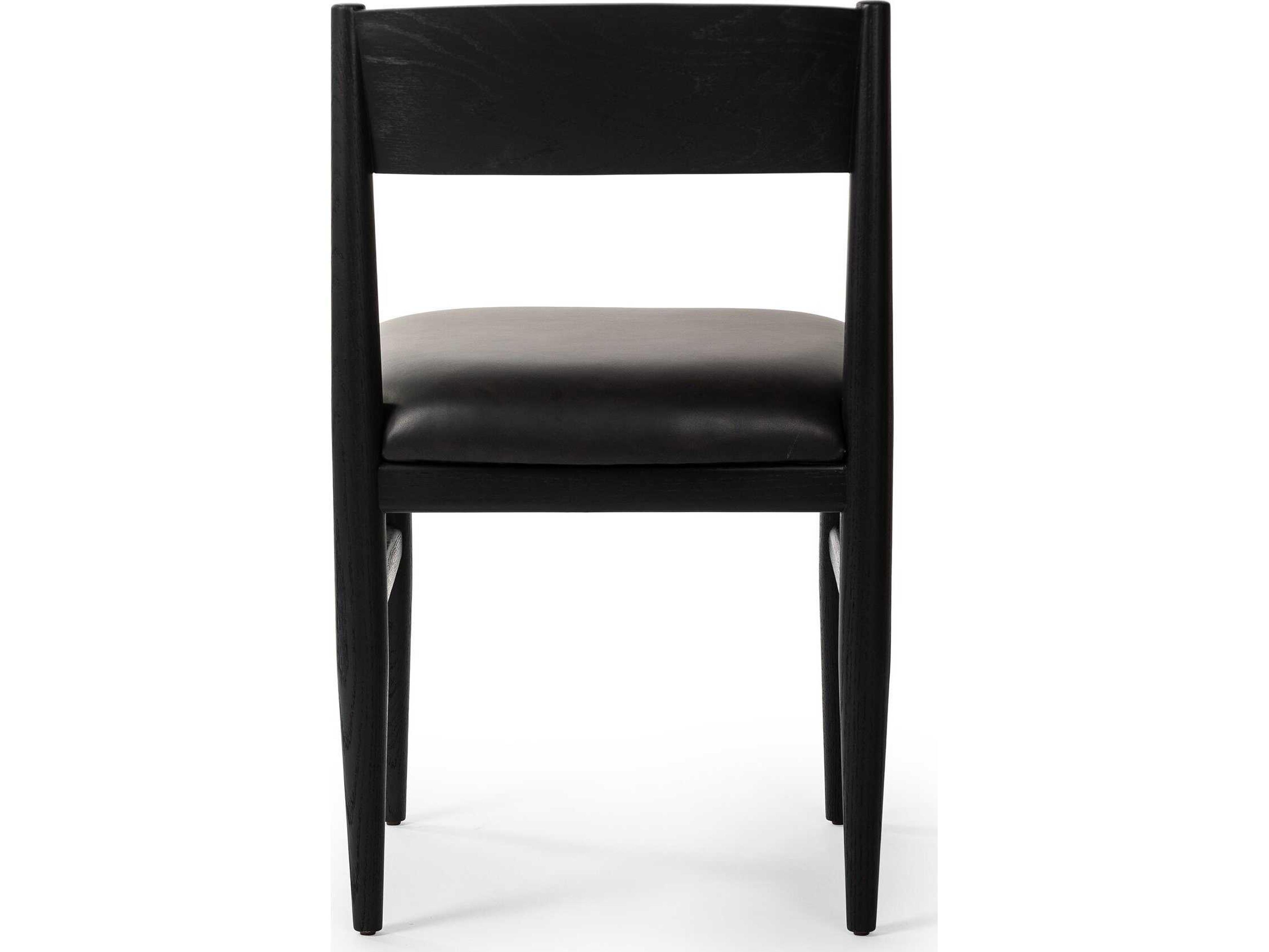 Four Hands Ashford Oak Wood Black Faux Leather Side Dining Chair