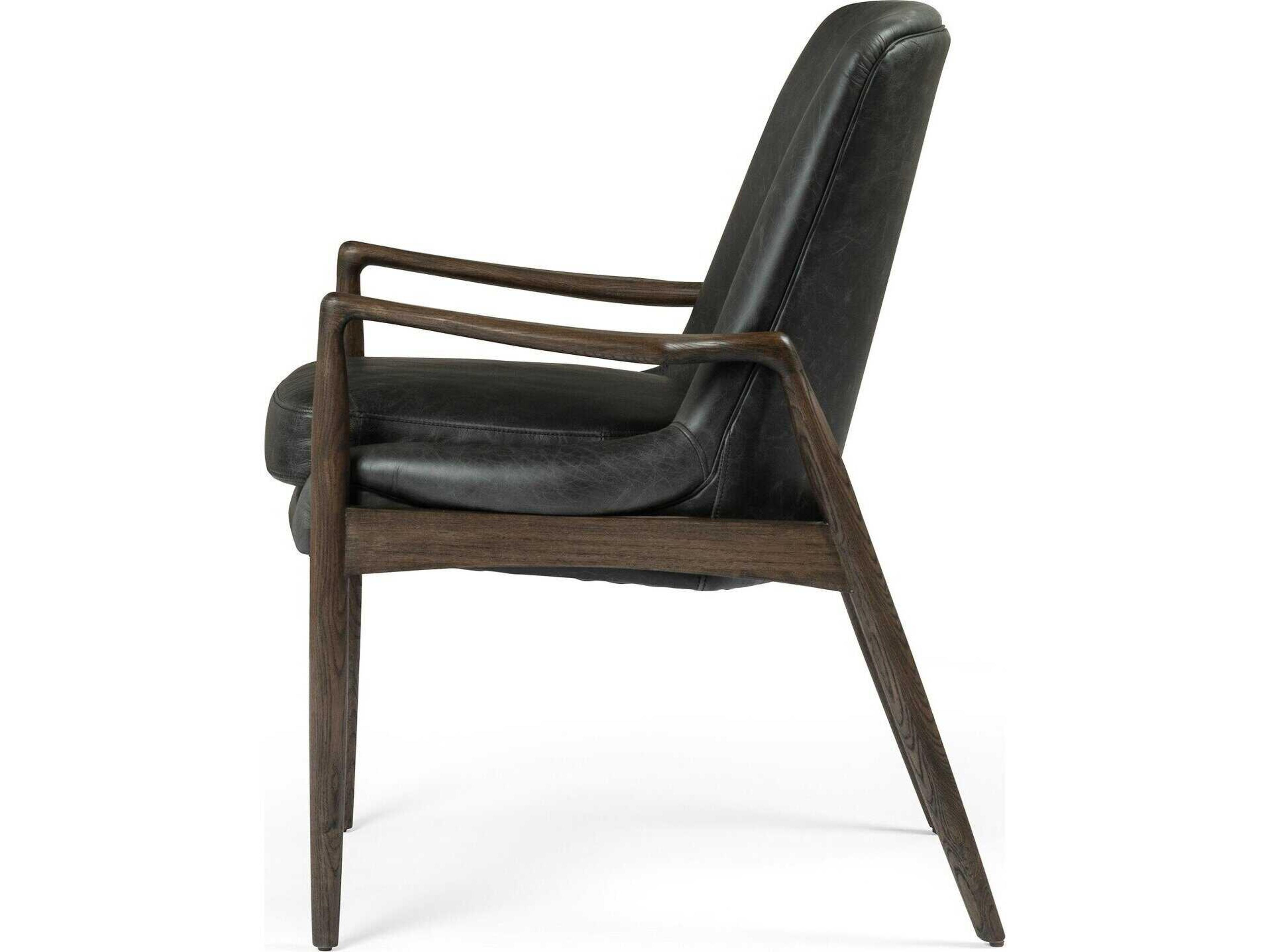 Four Hands Ashford Braden Durango Smoke Leather Oak Wood Dining Armchair