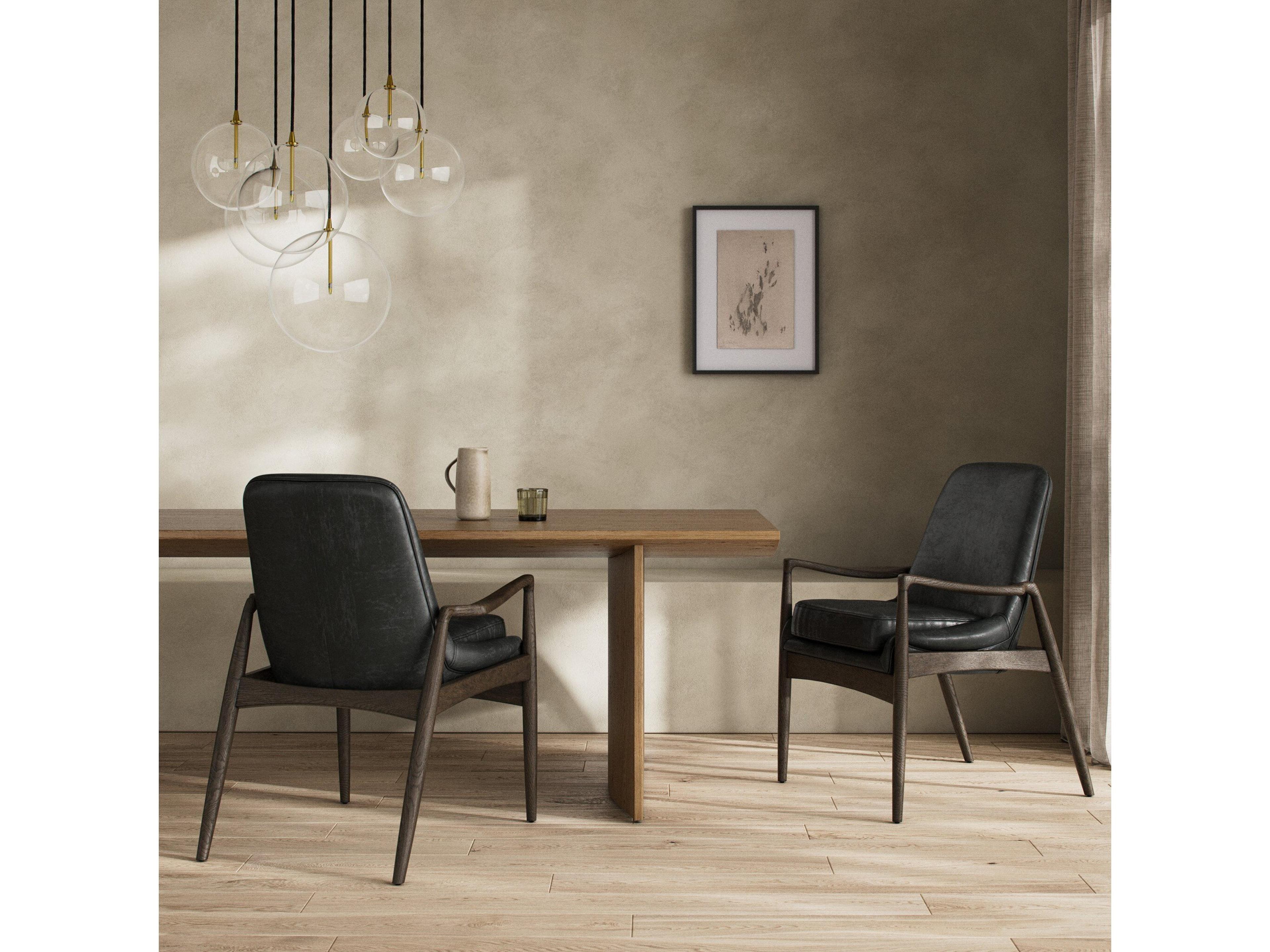 Four Hands Ashford Braden Durango Smoke Leather Oak Wood Dining Armchair