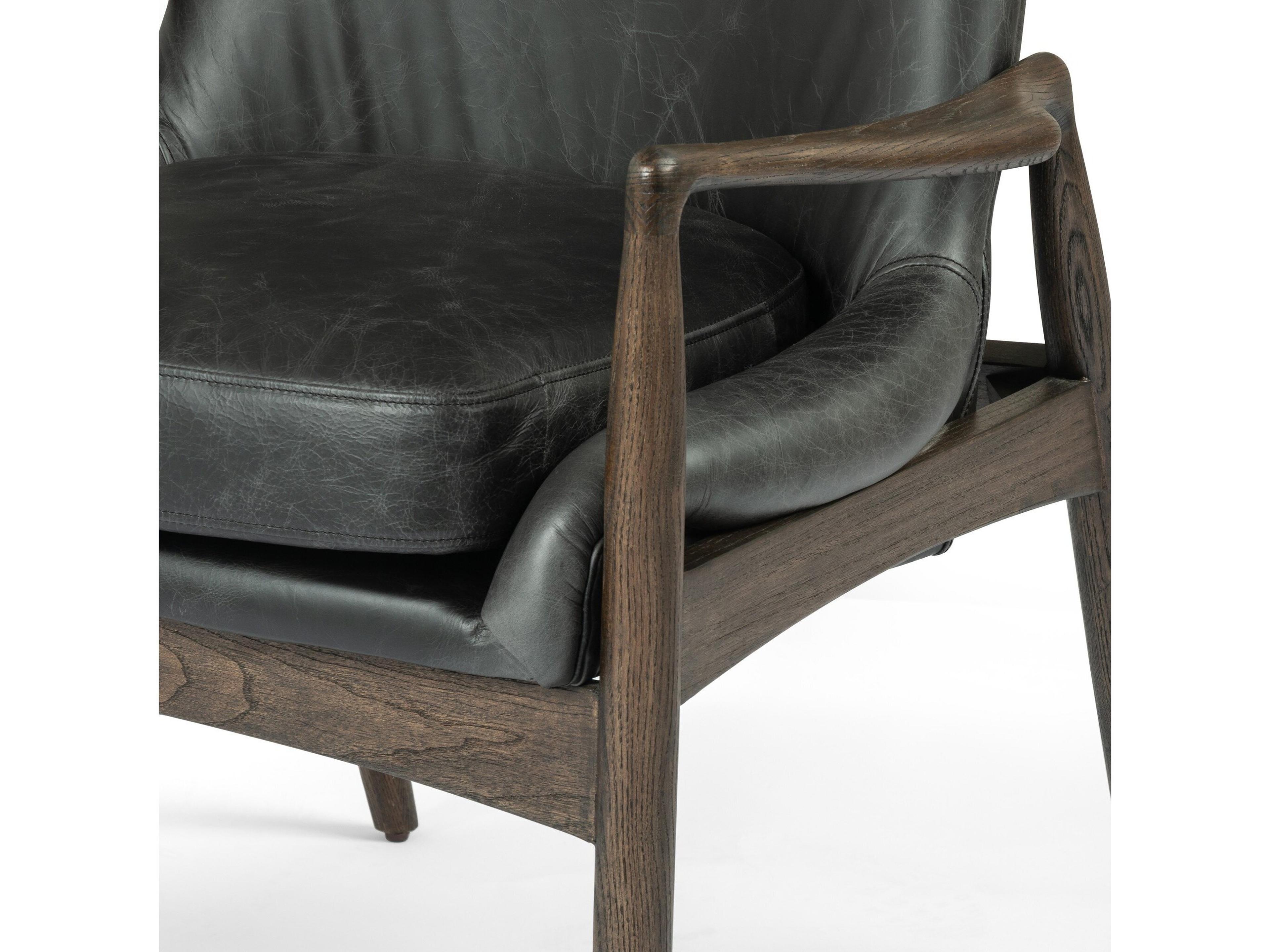 Four Hands Ashford Braden Durango Smoke Leather Oak Wood Dining Armchair