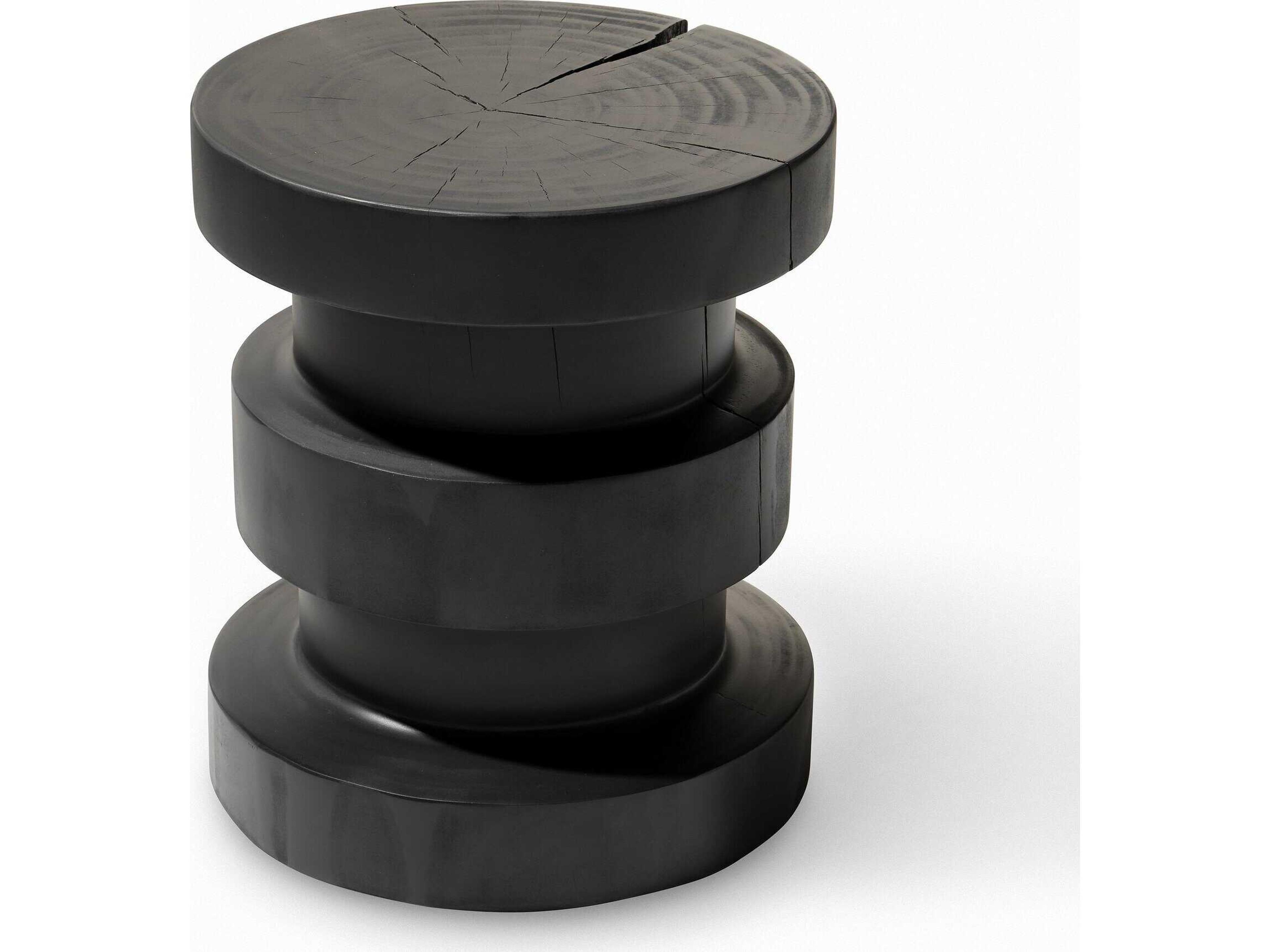 Bishop Inez Round Wood Black Pine End Table