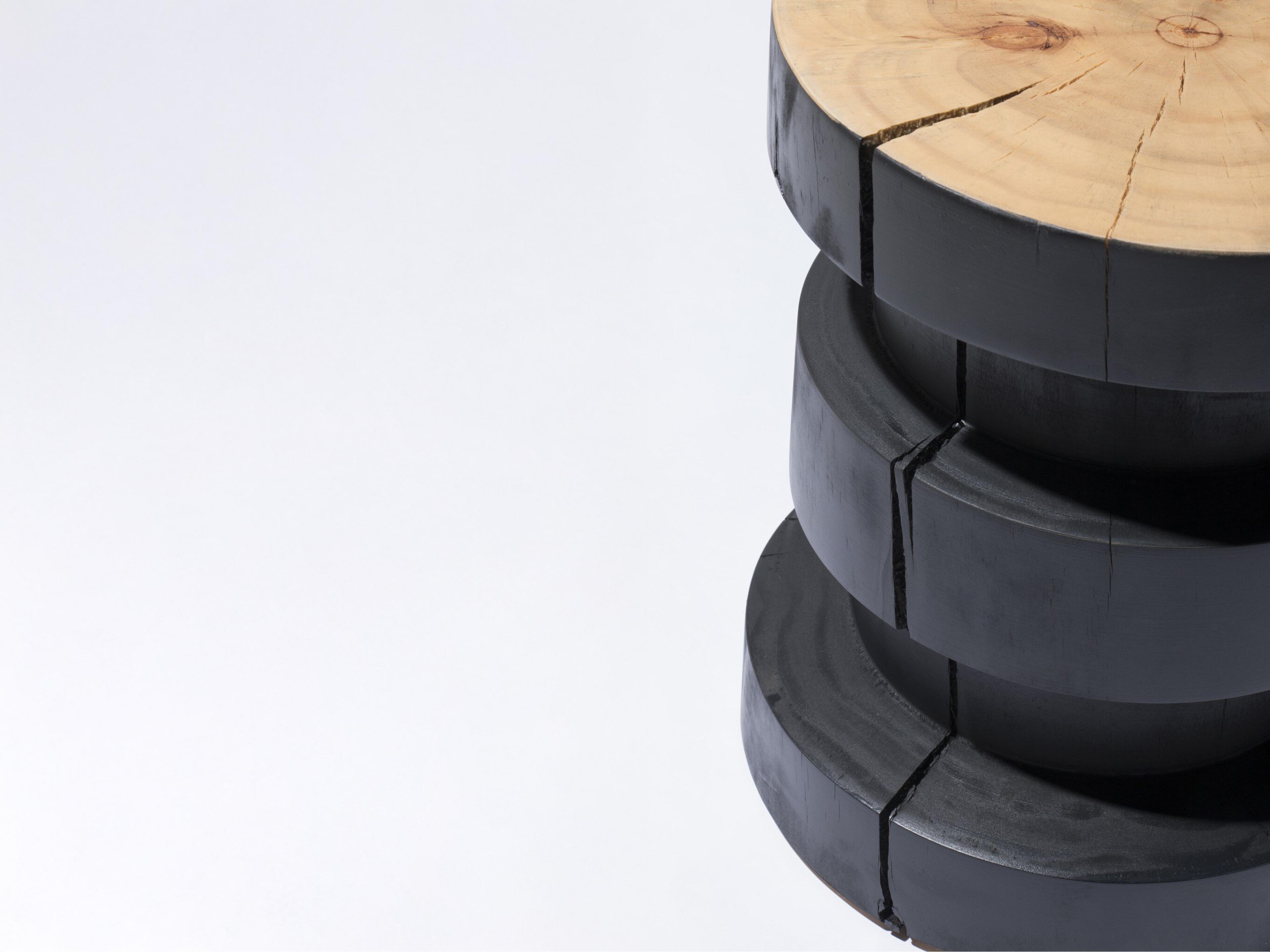 Four Hands Bishop Inez Round Wood Black Pine Natural End Table