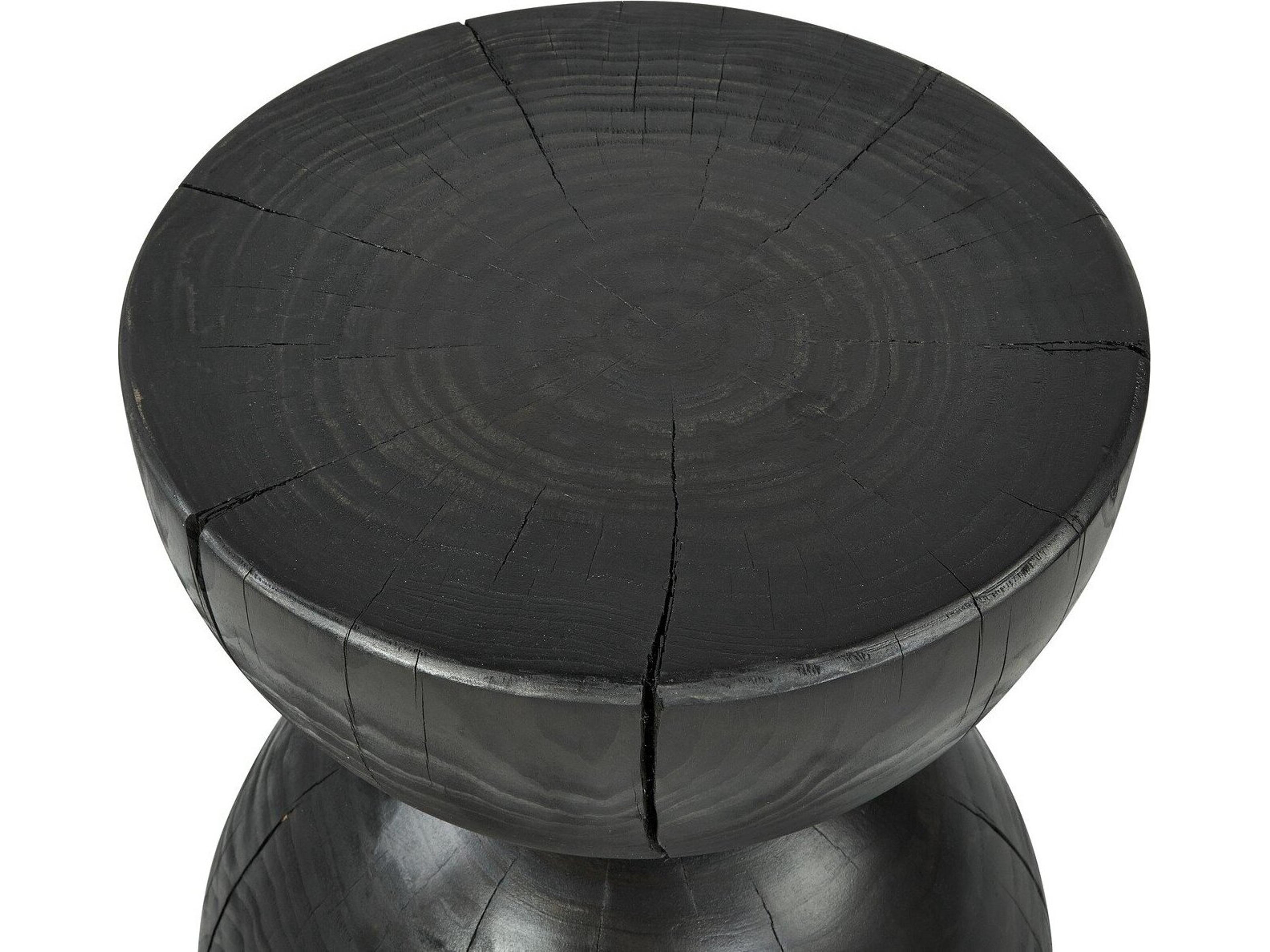 Four Hands Bishop Aliza Round Wood Black Pine End Table