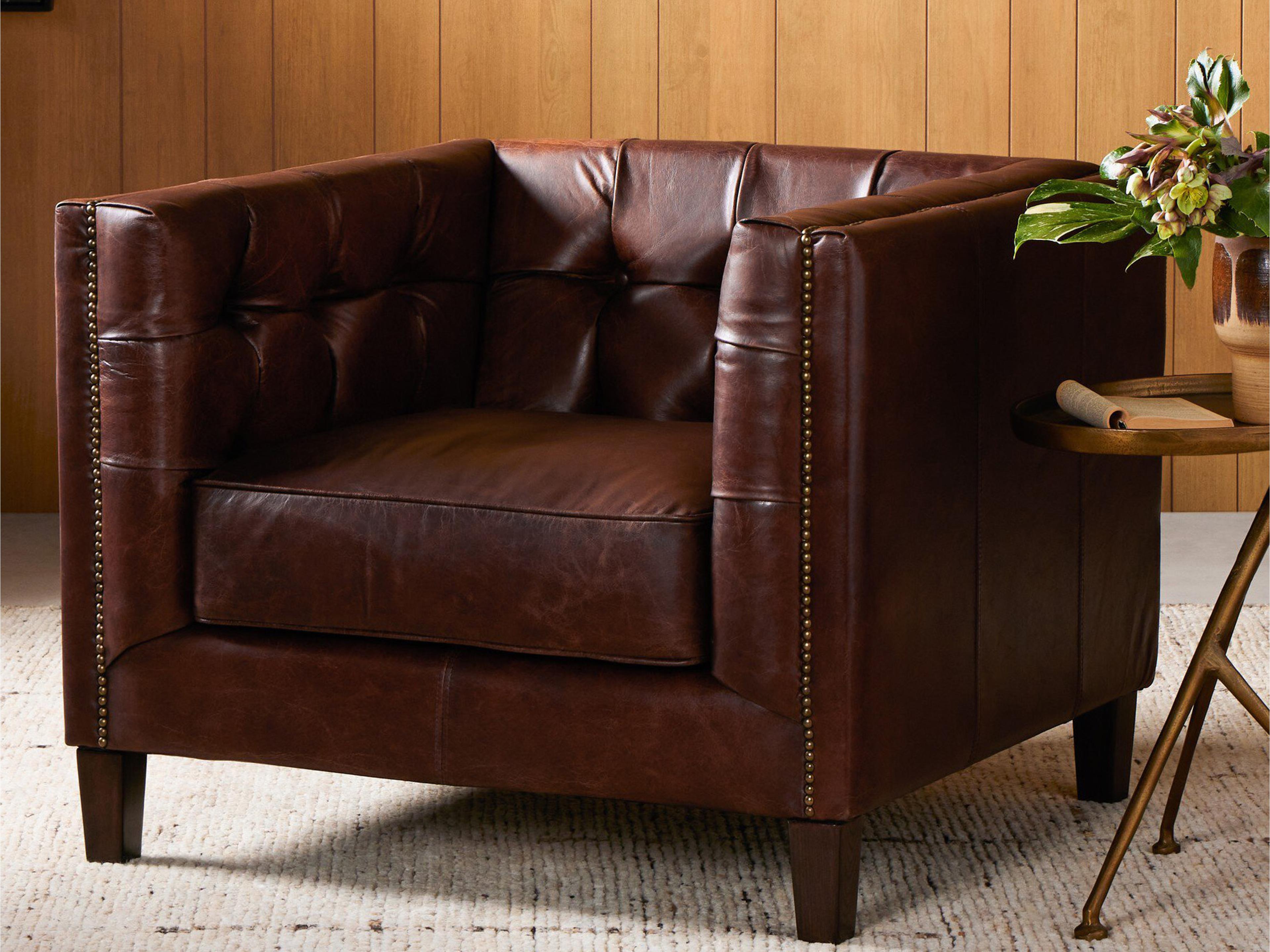 Four Hands Carnegie Abbott Brown Leather Accent Chair